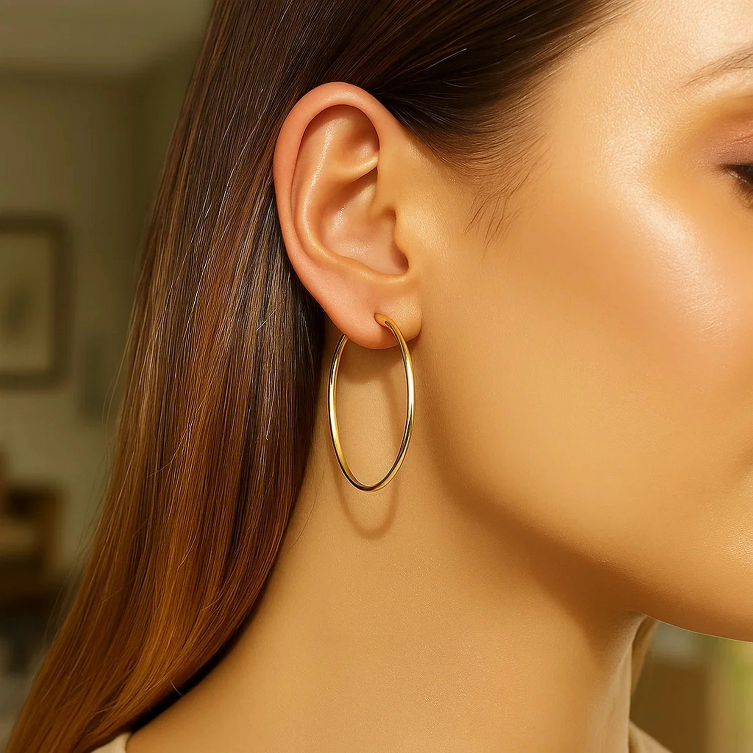 14k Yellow Gold Polished Hoop Earrings (40 mm) - Image 2