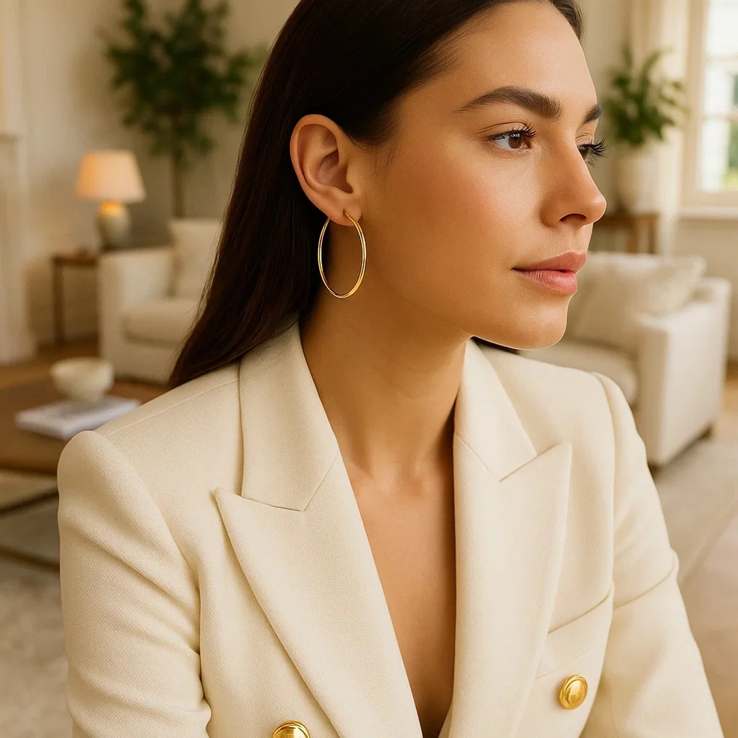 14k Yellow Gold Polished Hoop Earrings (40mm) - Image 3