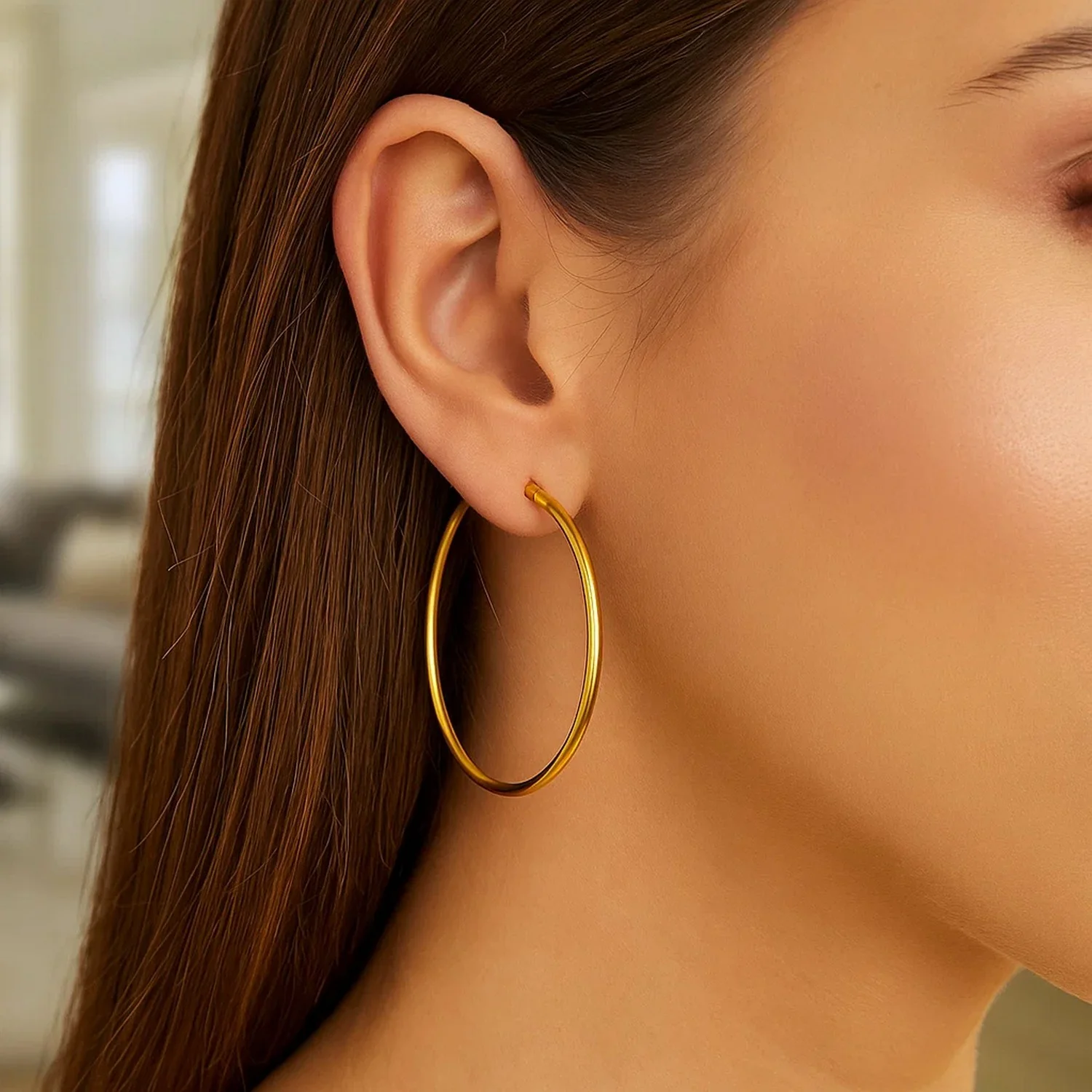 14k Yellow Gold Polished Hoop Earrings (45 mm) - Image 5
