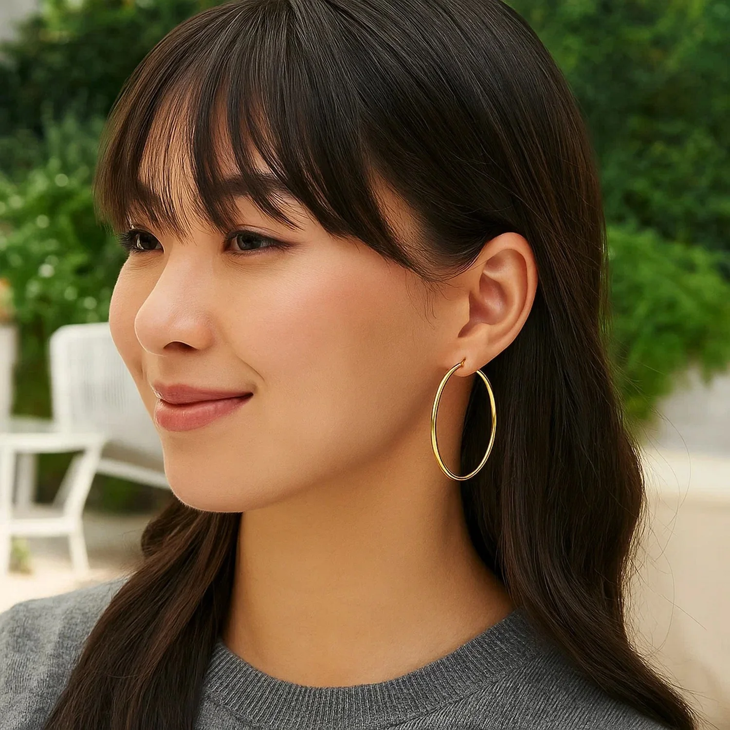 14k Yellow Gold Polished Hoop Earrings (55 mm) - Image 3