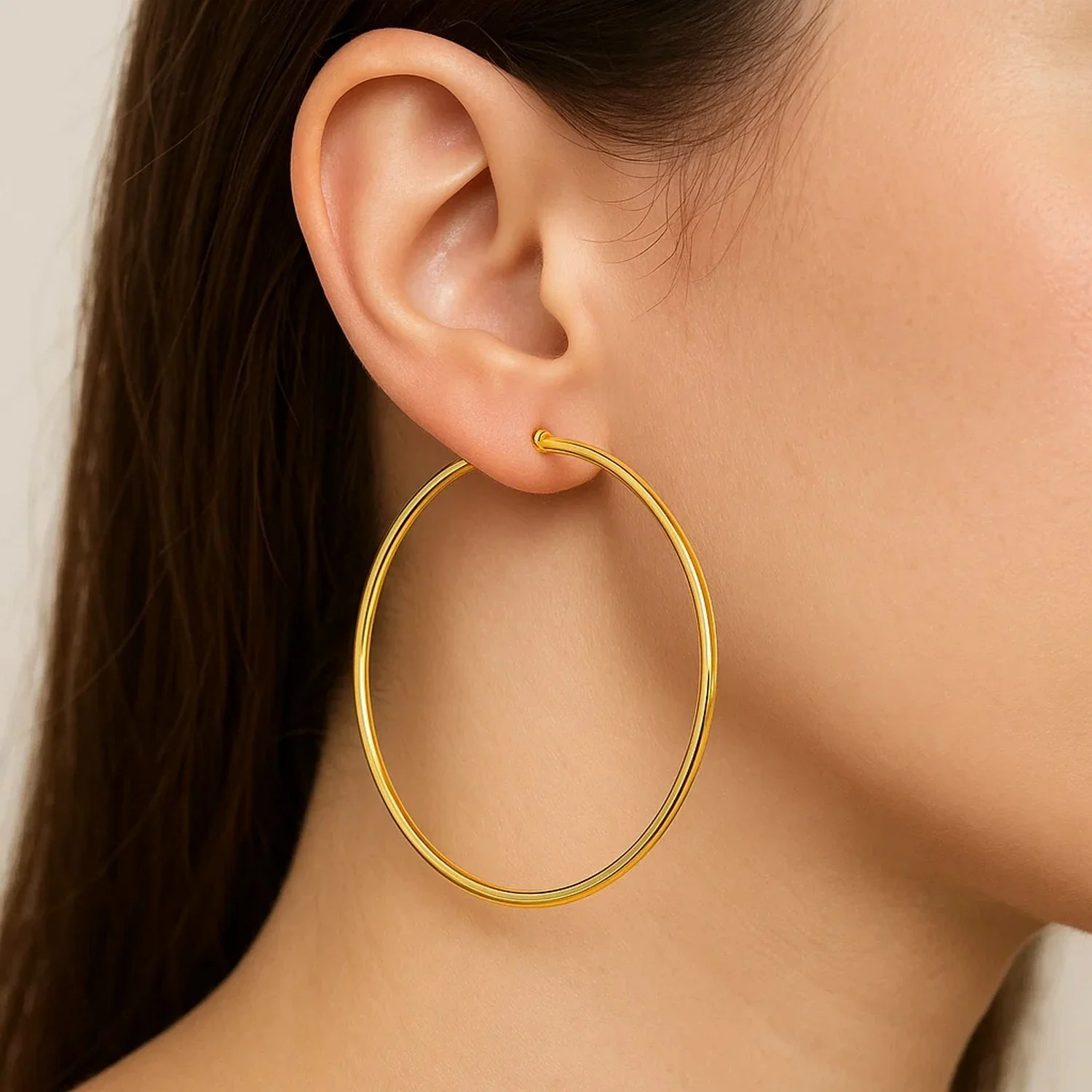 14k Yellow Gold Polished Large Round Hoop Earrings - Image 4