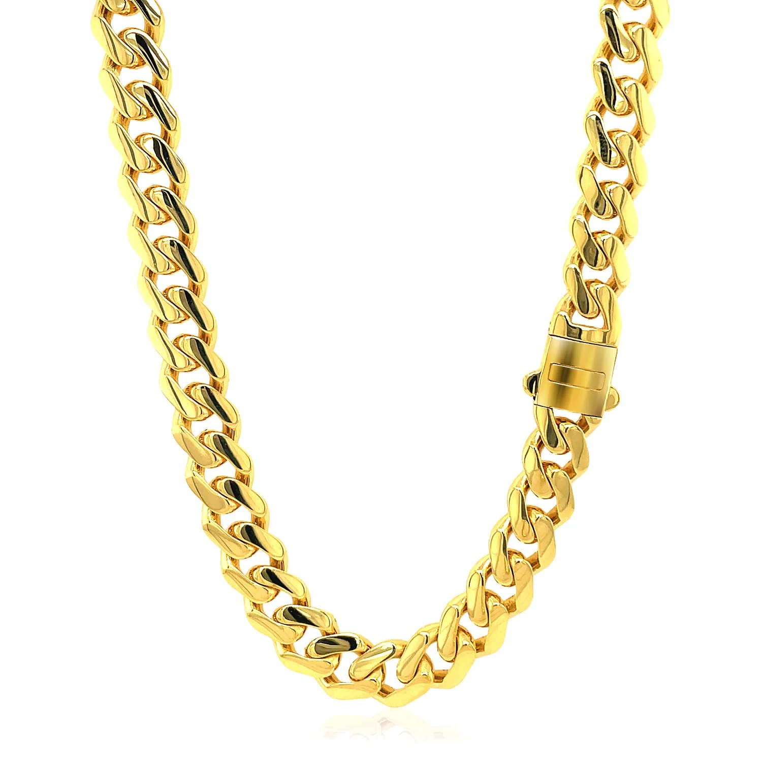 14k Yellow Gold Polished Miami Cuban Chain Necklace - Image 6