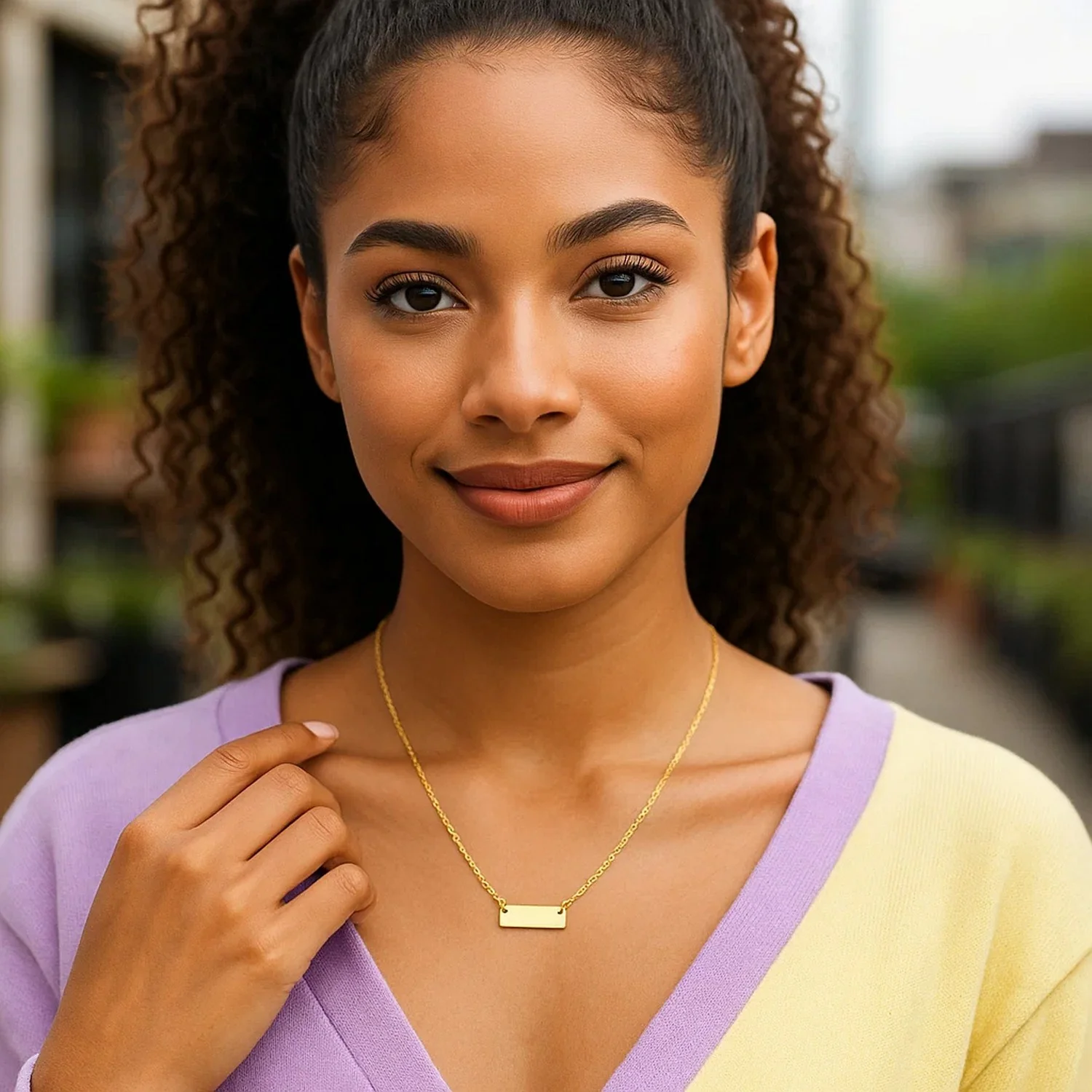 14k Yellow Gold Polished Mini Bar Necklace - Image 3