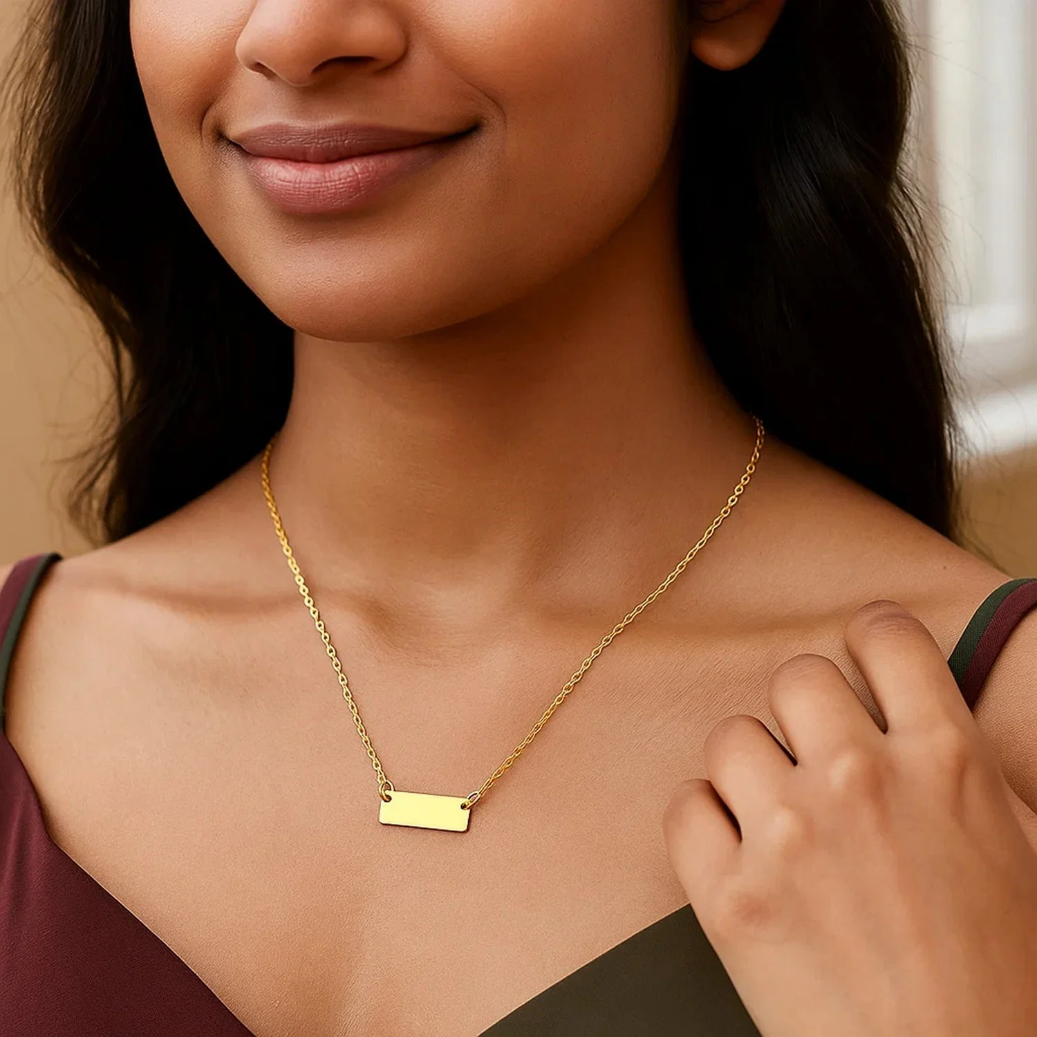 14k Yellow Gold Polished Mini Bar Necklace - Image 4