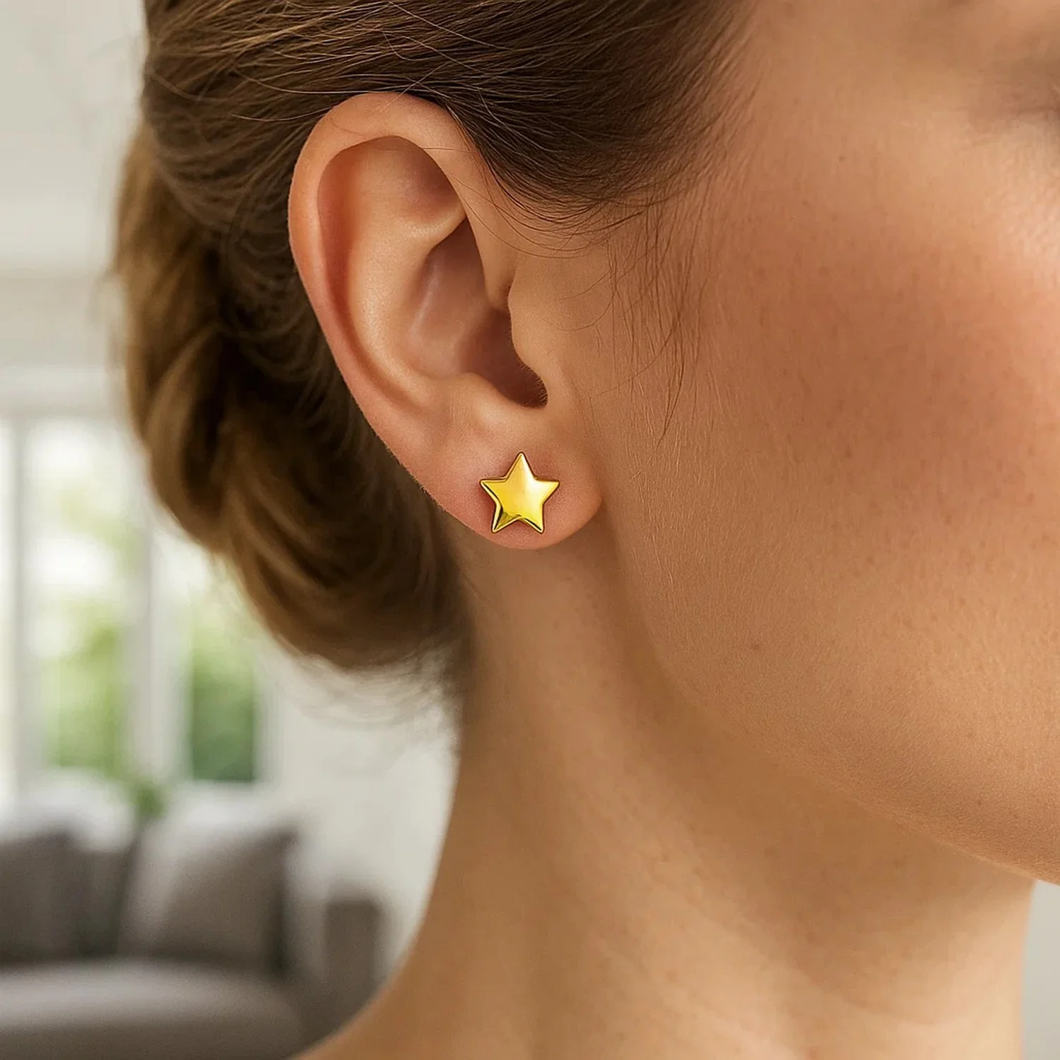 14k Yellow Gold Post Earrings with Stars - Image 6