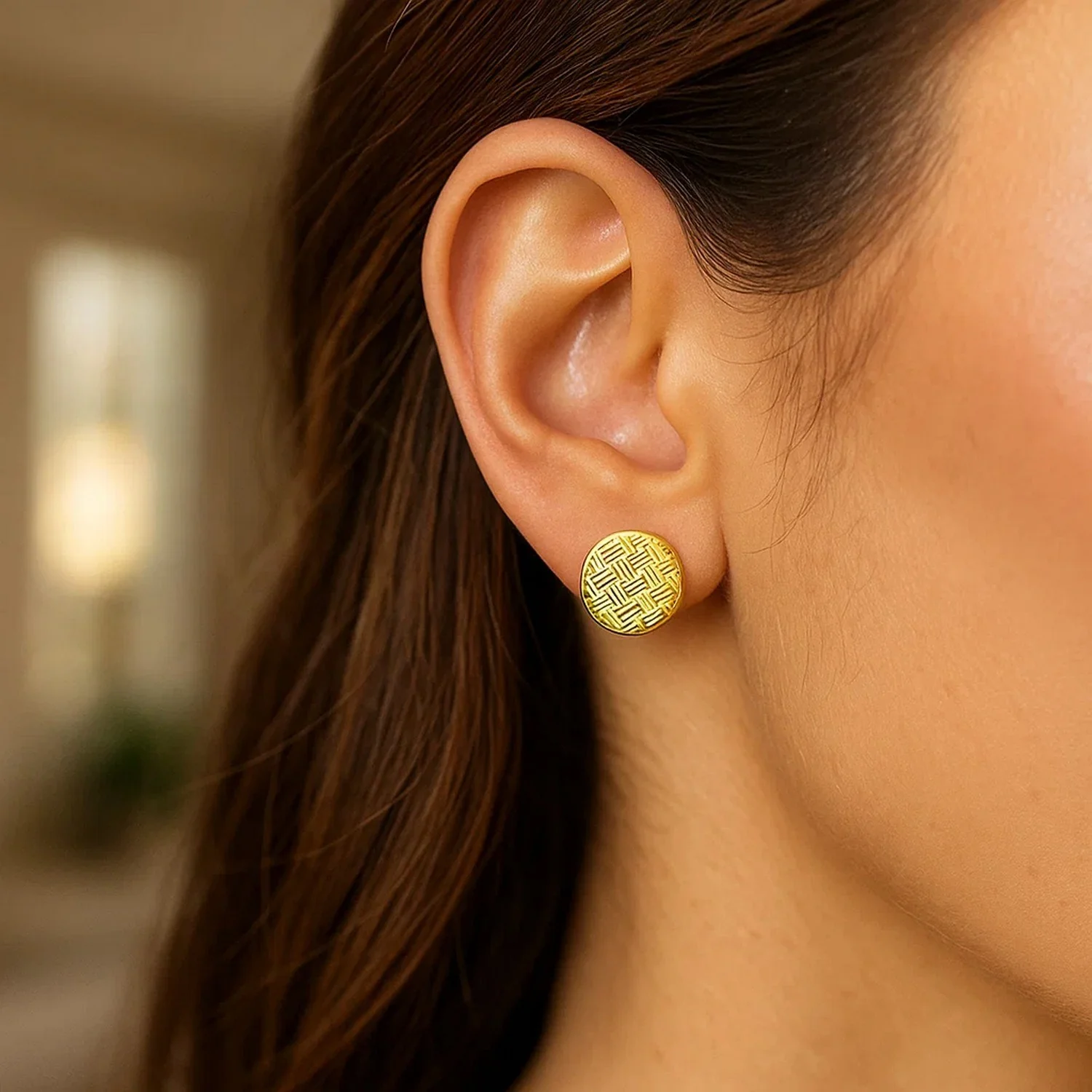 14k Yellow Gold Post Earrings with Textured Circles - Image 2