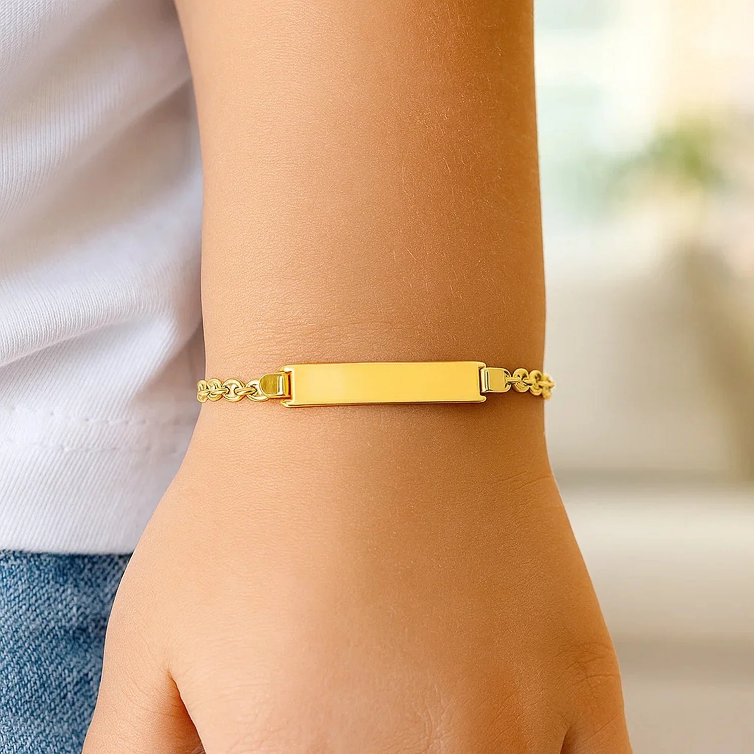 14k Yellow Gold Puffed Mariner Link Children's ID Bracelet - Image 3