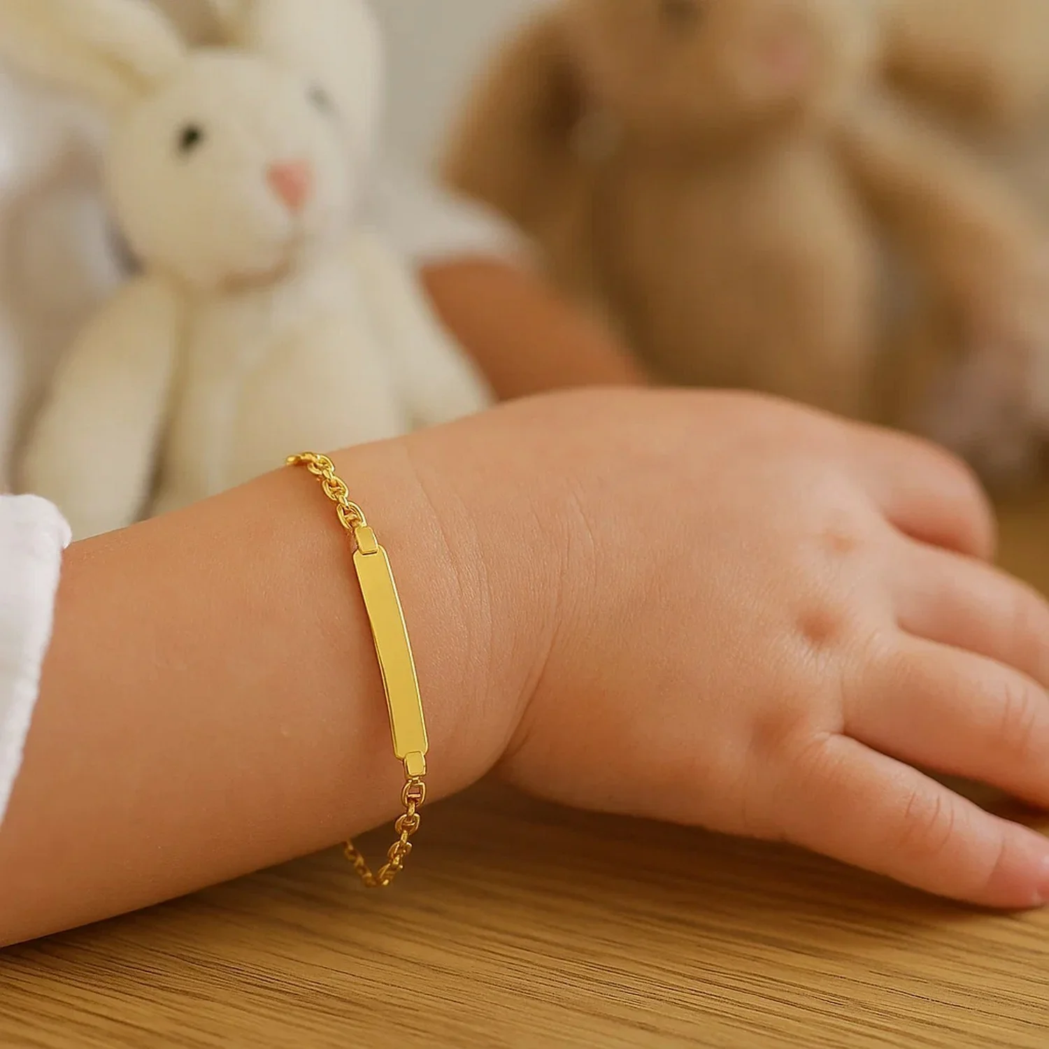 14k Yellow Gold Puffed Mariner Link Children's ID Bracelet - Image 4