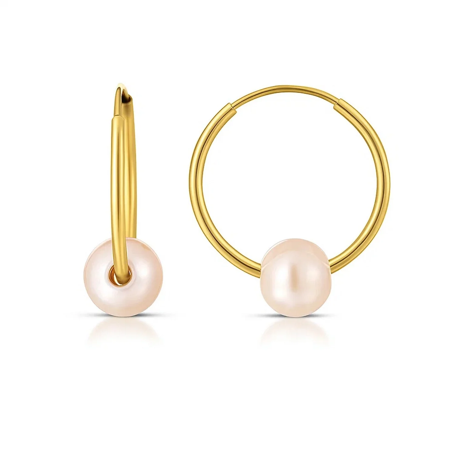 14k Yellow Gold Round Endless Pearl Earring