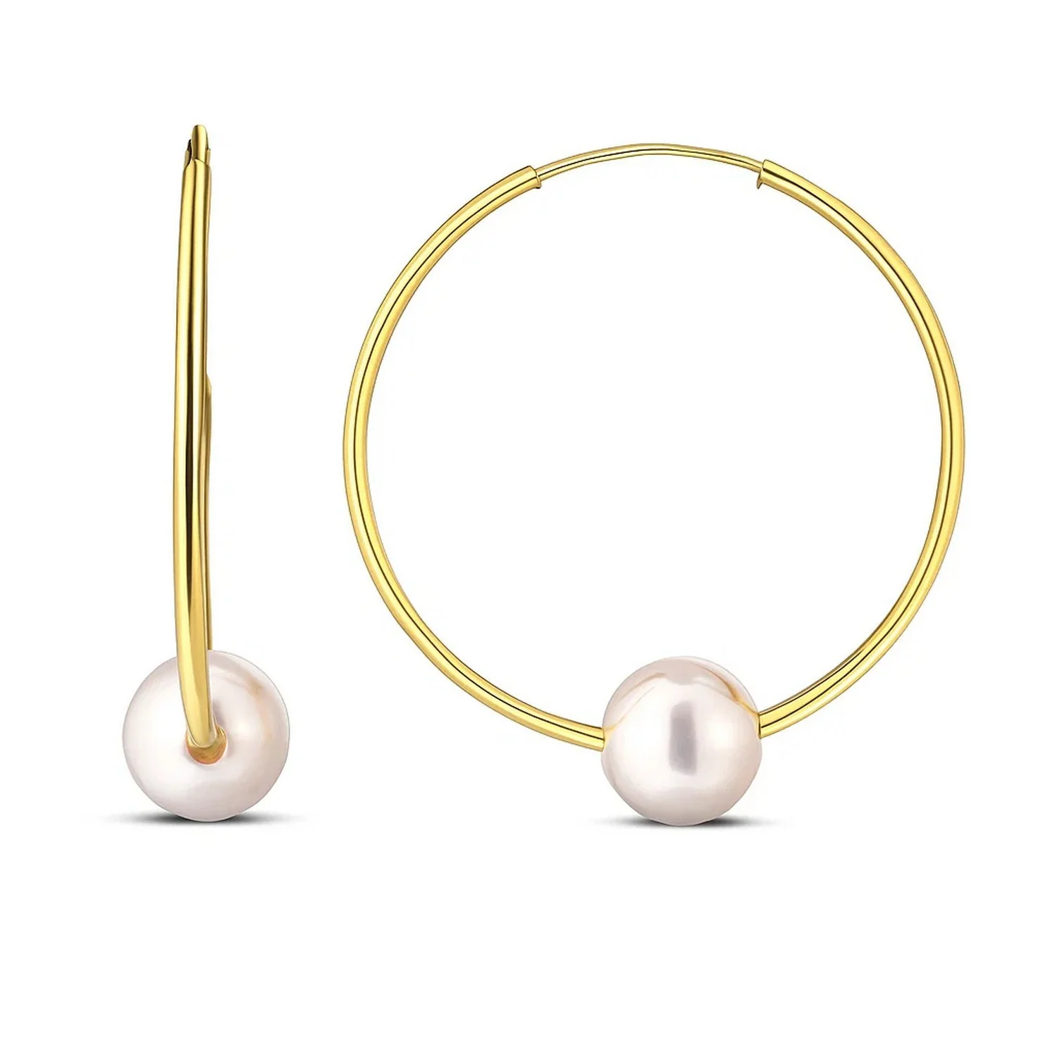 14k Yellow Gold Round Endless Pearl Earring