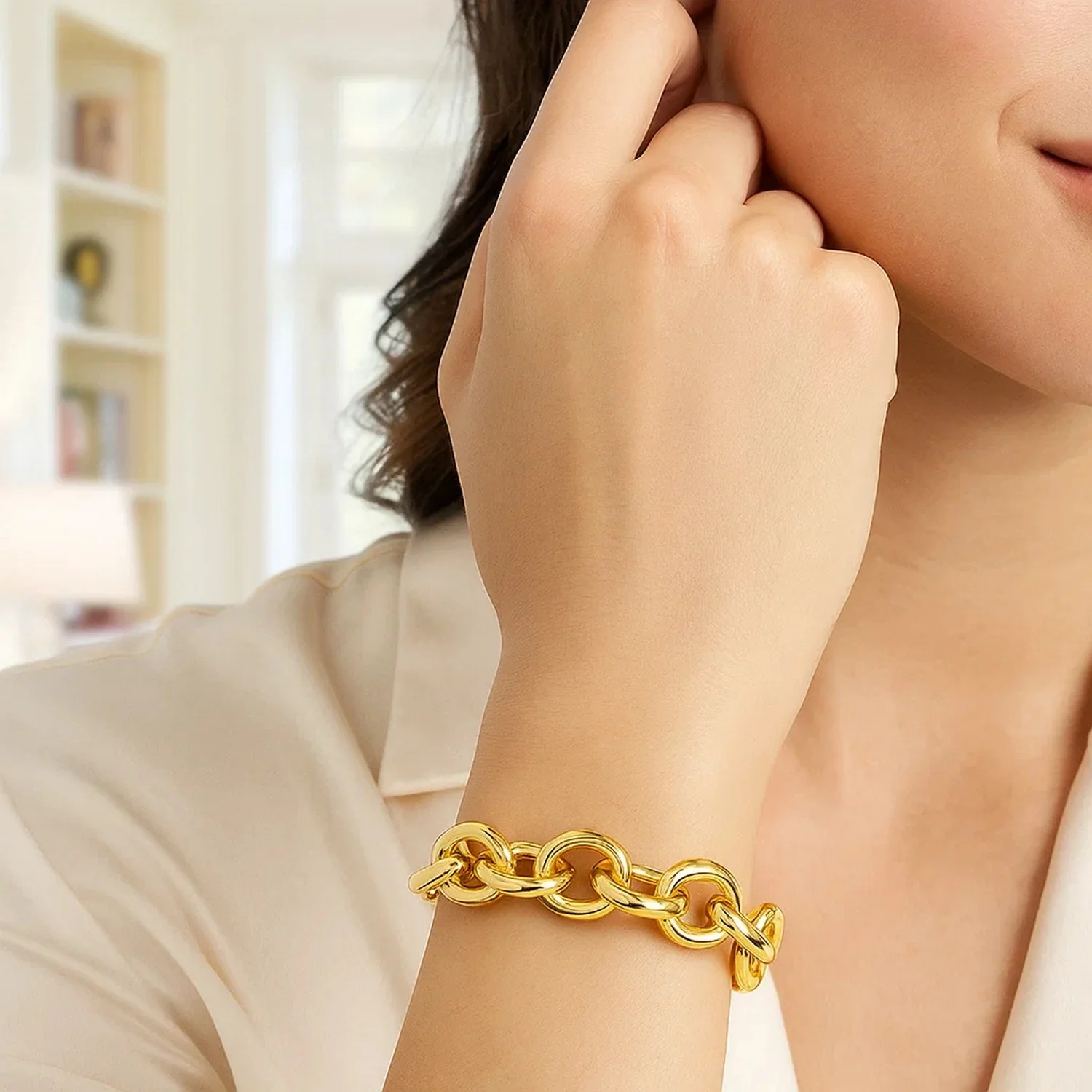 14k Yellow Gold Round Link Bracelet - Image 4