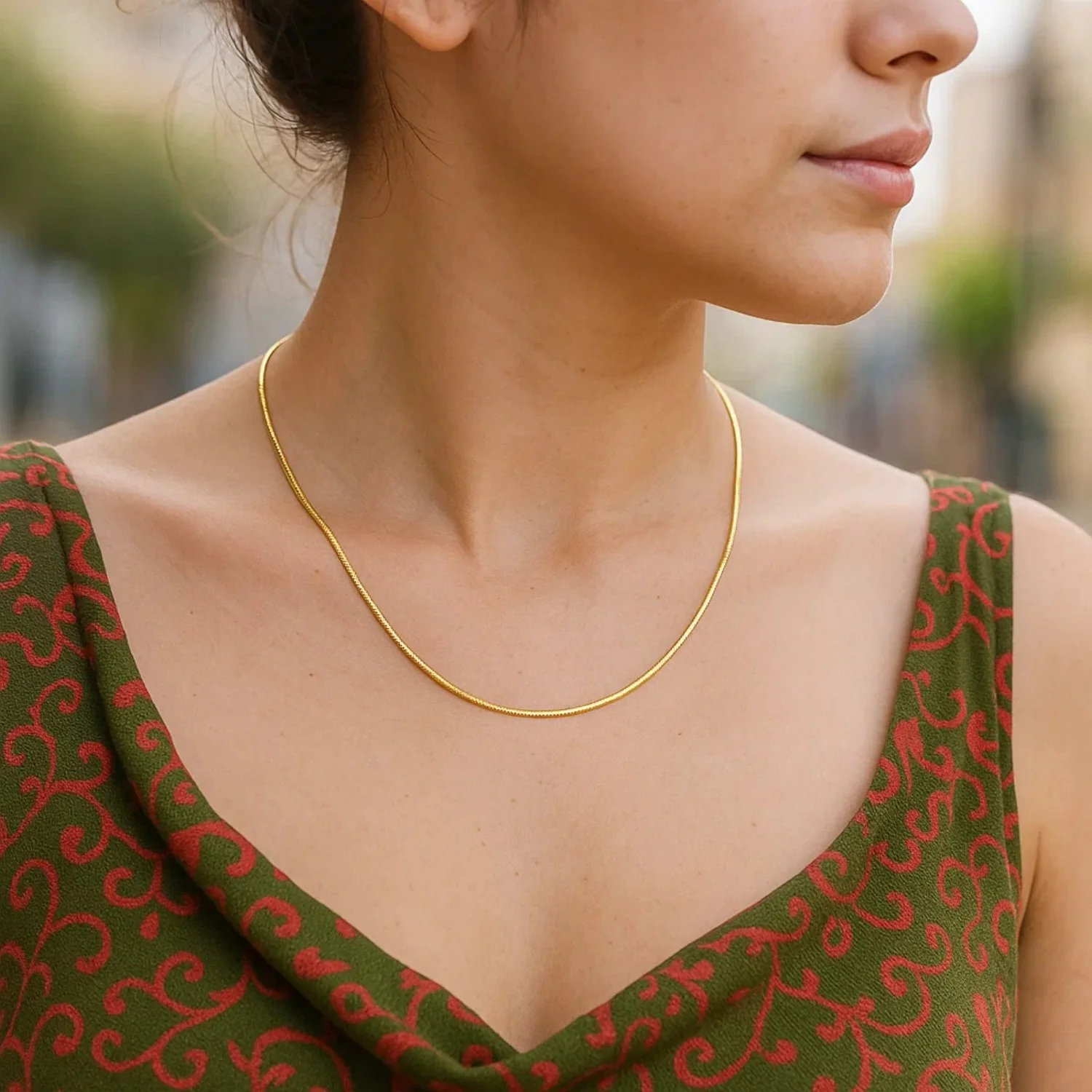 14k Yellow Gold Round Omega Necklace with Diamond Cuts (1.5 mm) - Image 6