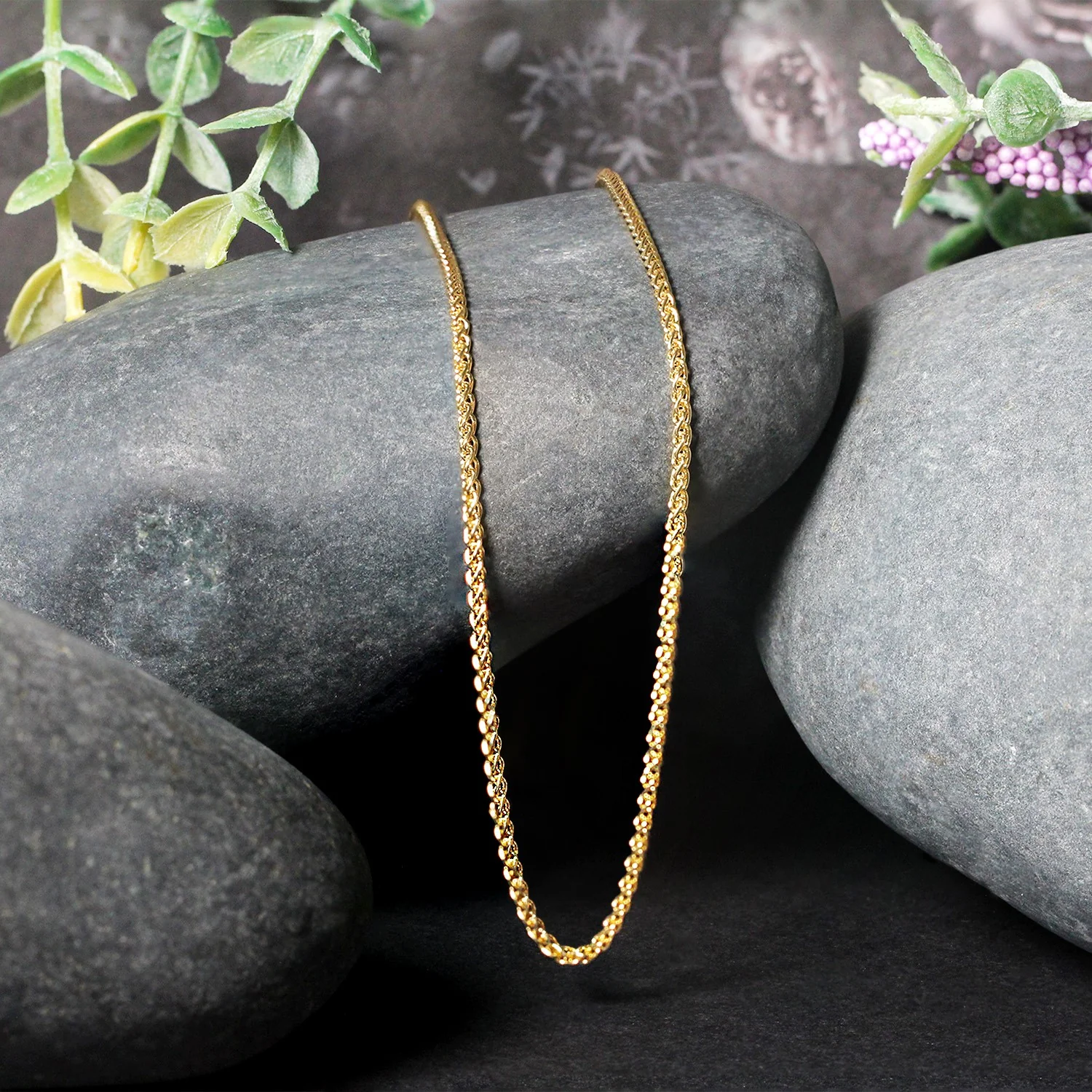 14k Yellow Gold Round Wheat Chain 1.5mm - Image 22