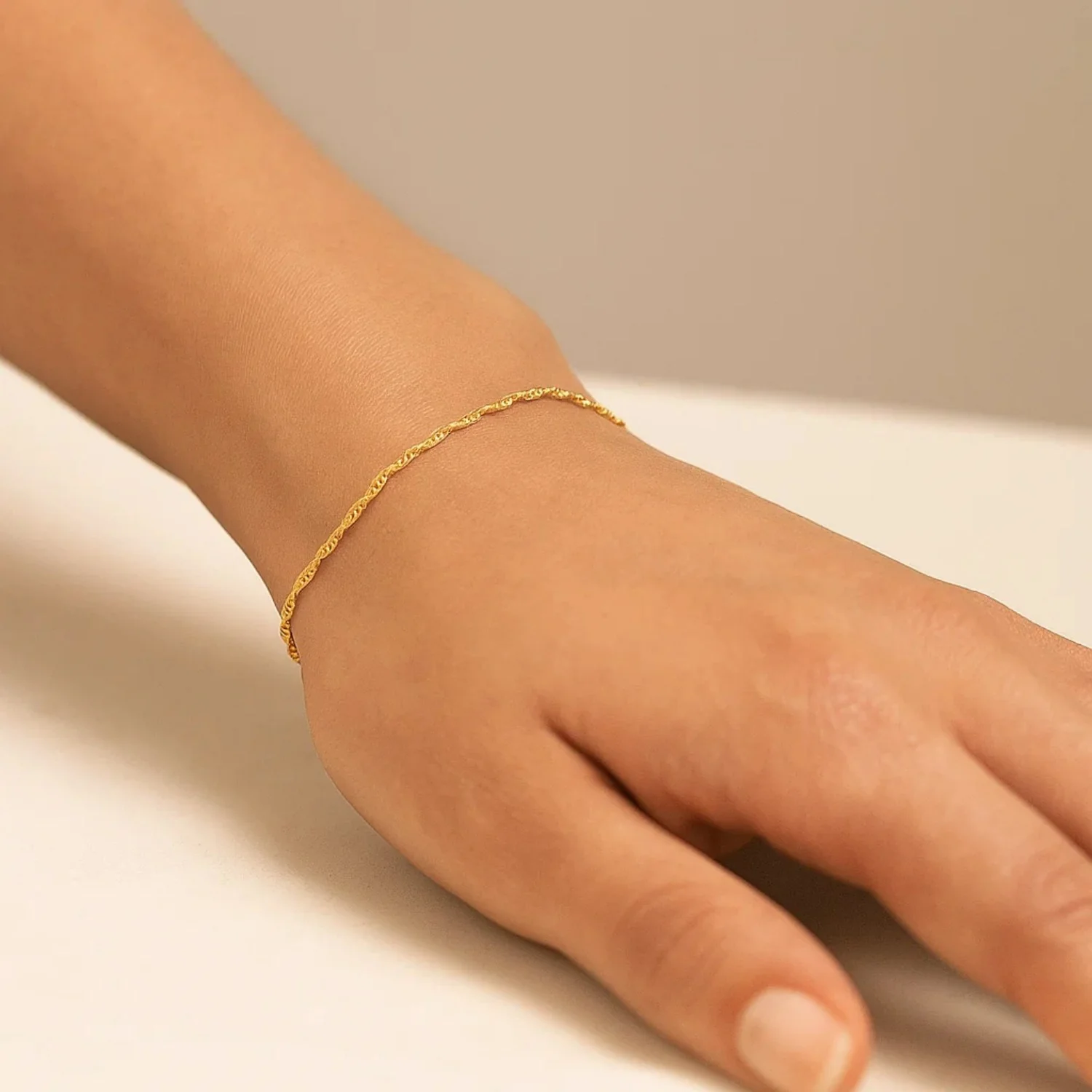 14k Yellow Gold Singapore Bracelet 1.0mm - Image 5