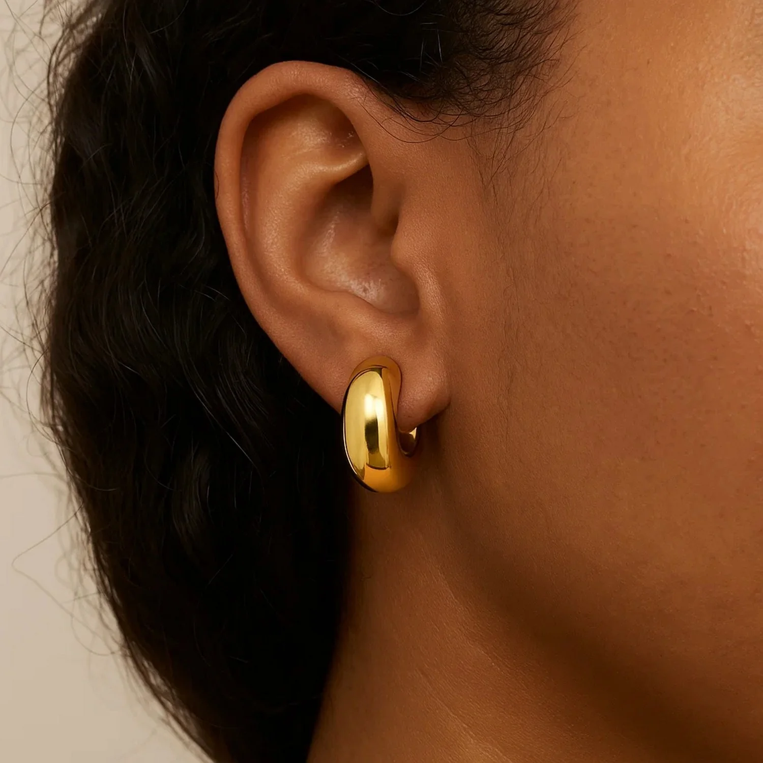 14k Yellow Gold Small Omega C Hoops - Image 4