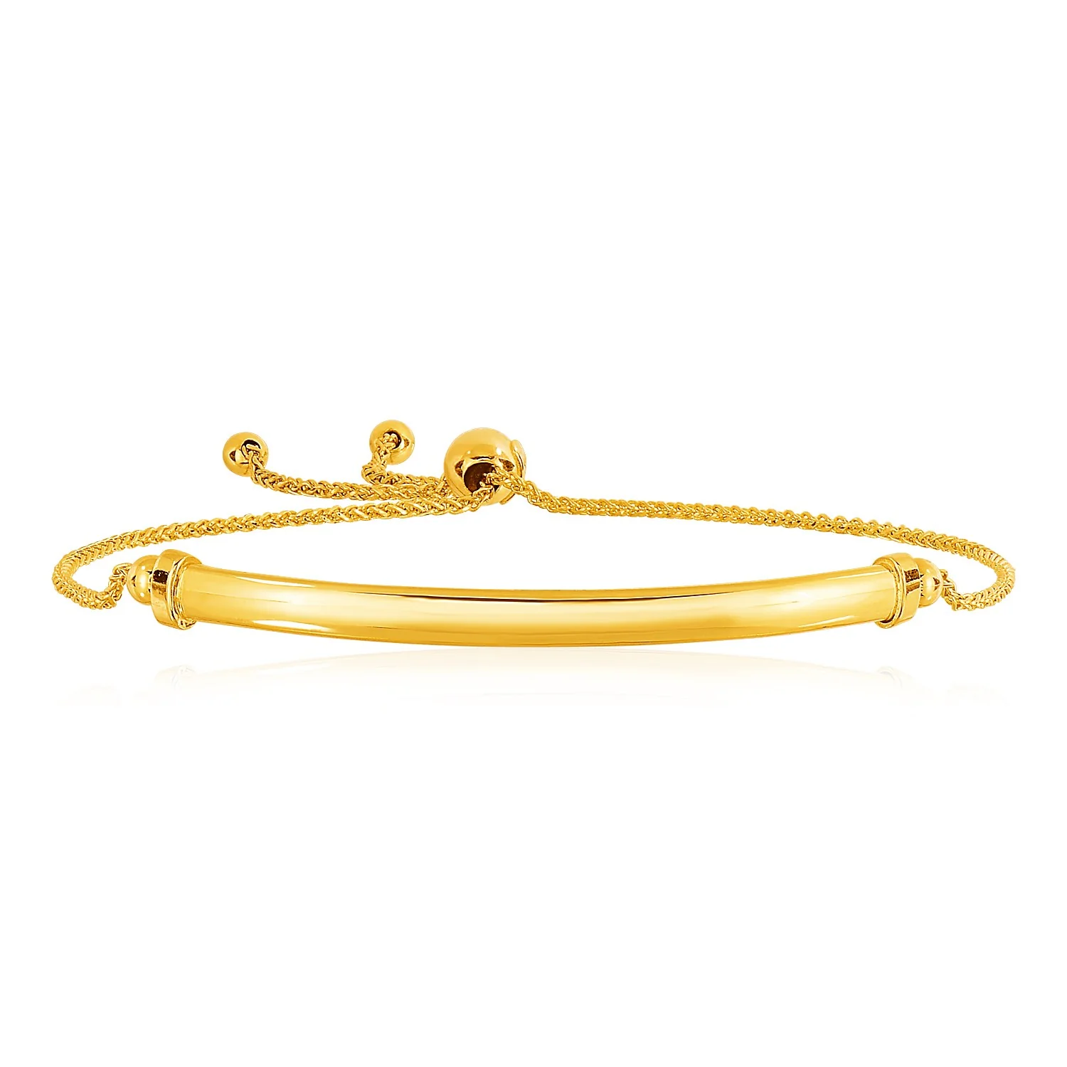 14k Yellow Gold Smooth Curved Bar and Lariat Style Bracelet - Image 3