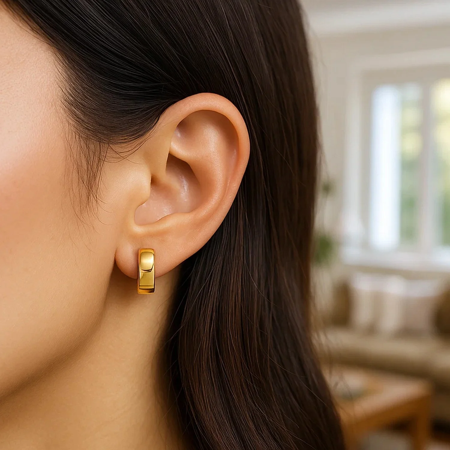 14k Yellow Gold Snuggable Hoop Earrings - Image 3