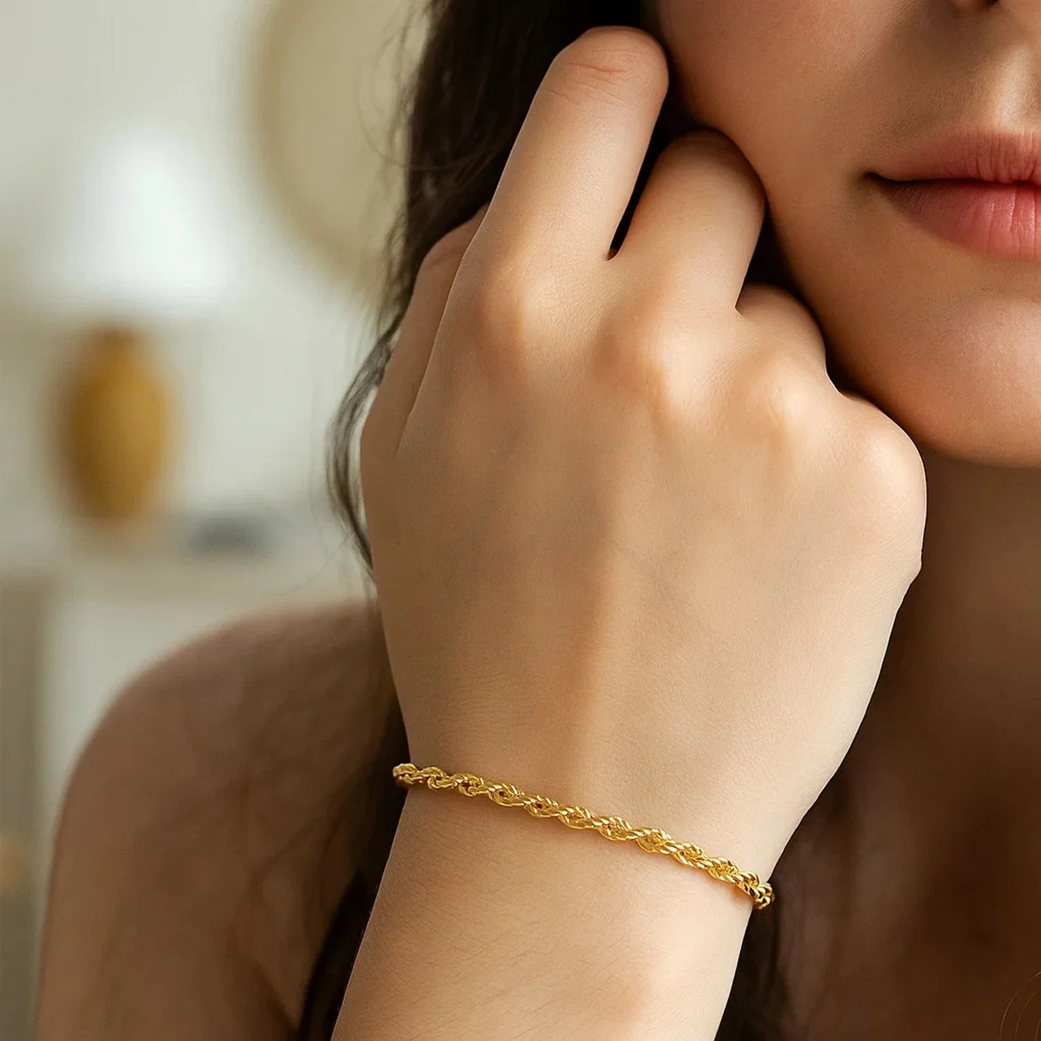 14k Yellow Gold Solid Diamond Cut Rope Bracelet 1.5mm - Image 4