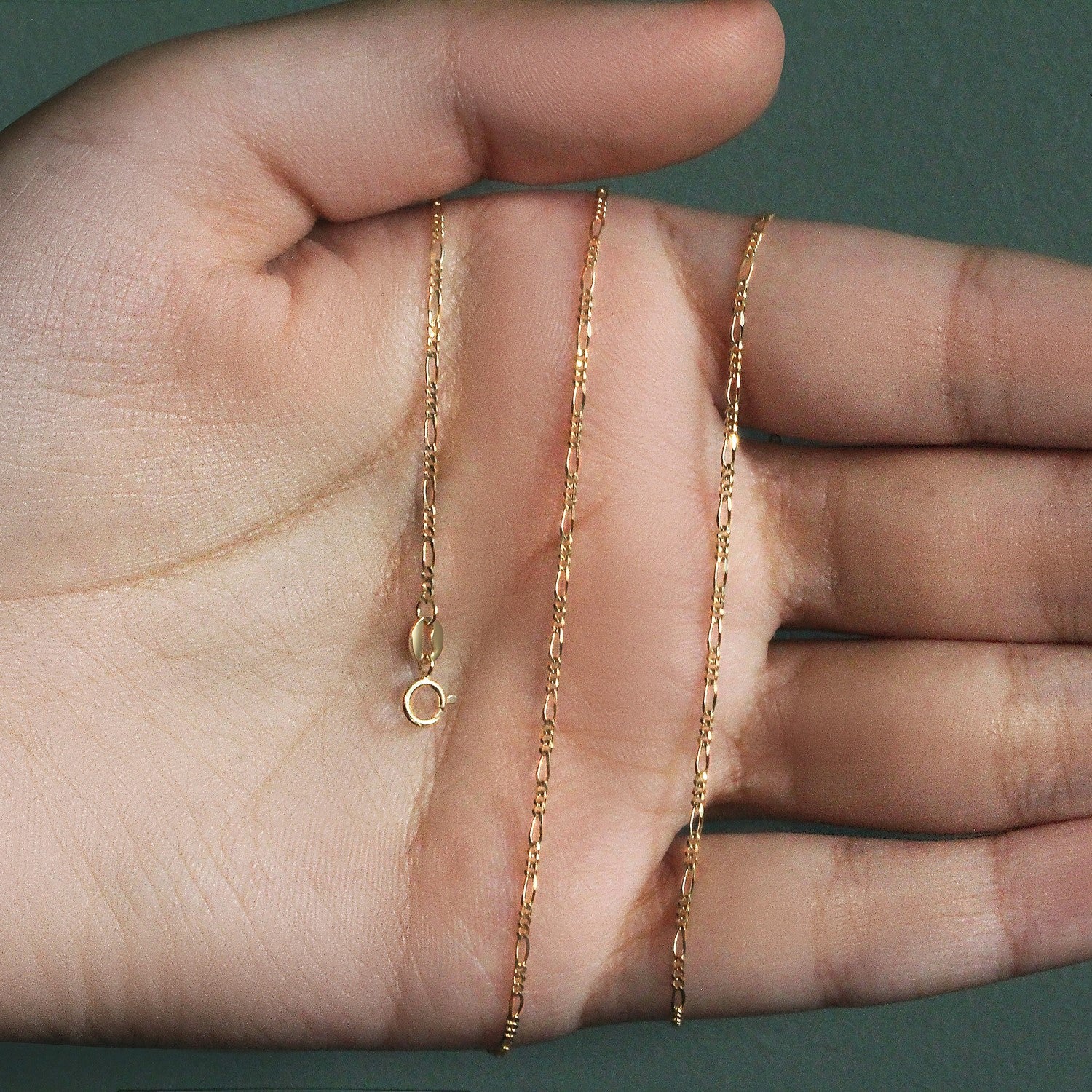 14k Yellow Gold Solid Figaro Chain 1.3mm - Image 5