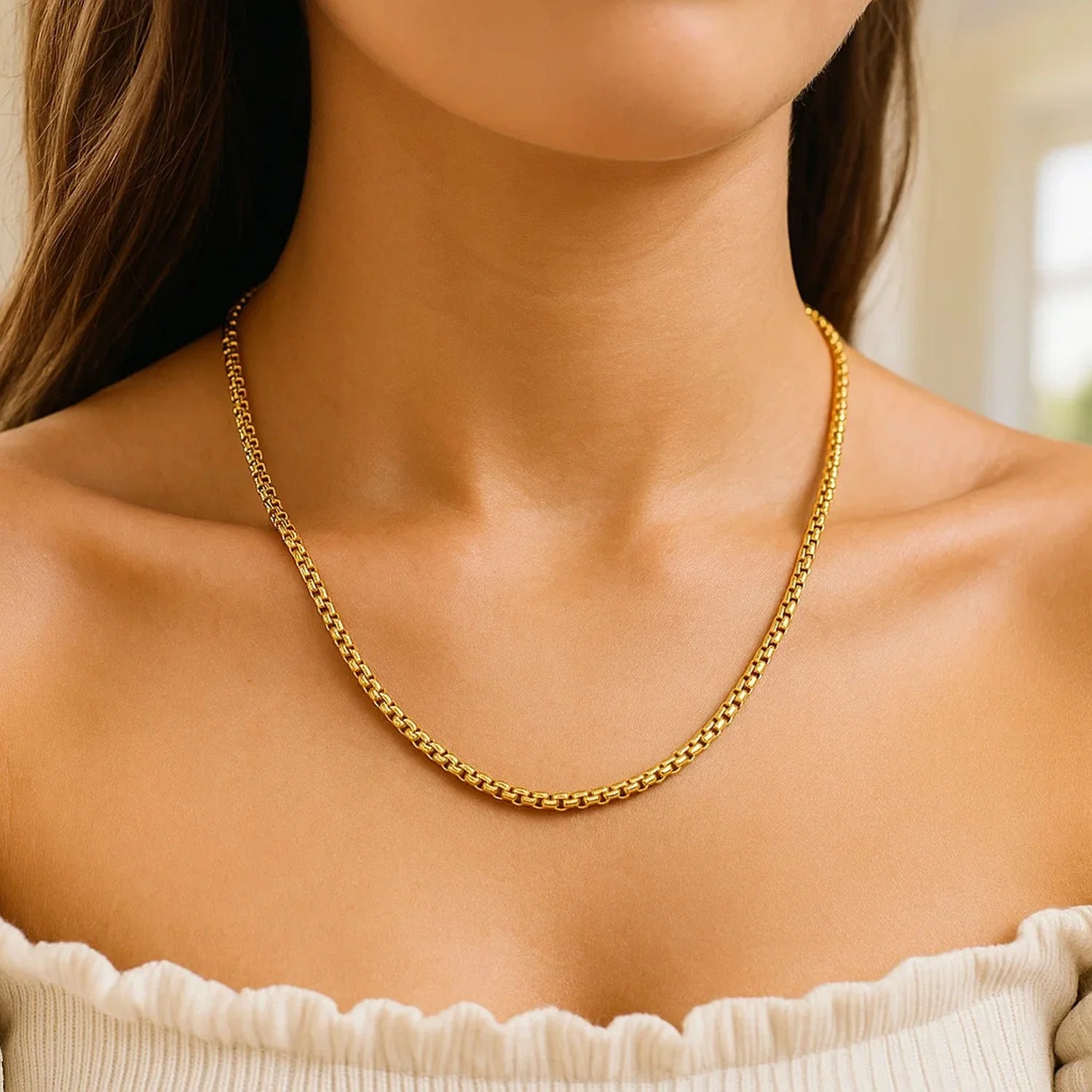 14k Yellow Gold Solid Round Box Chain 3.6 mm - Image 7