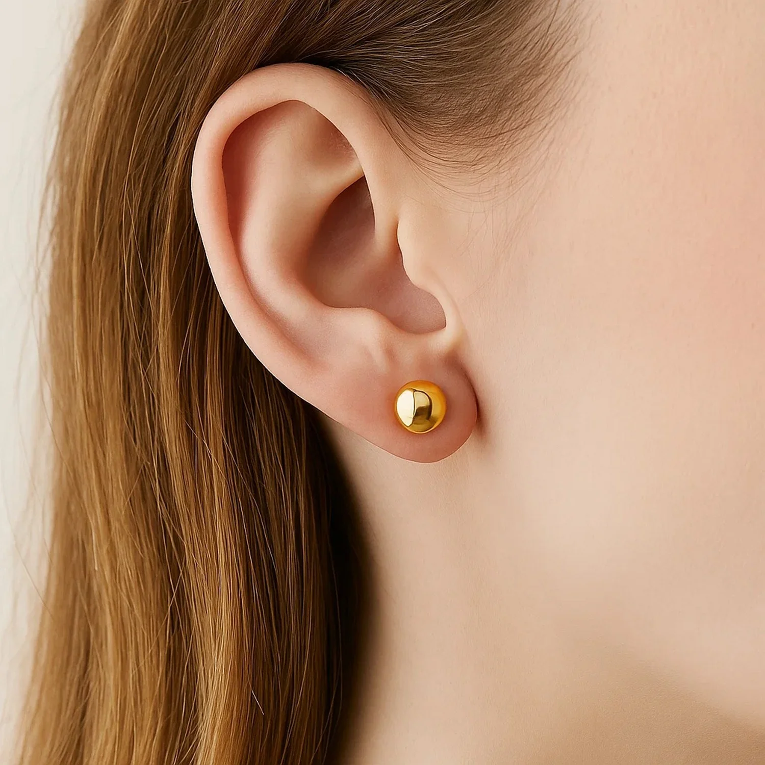 14k Yellow Gold Spherical Stud Earrings (8.0 mm) - Image 4