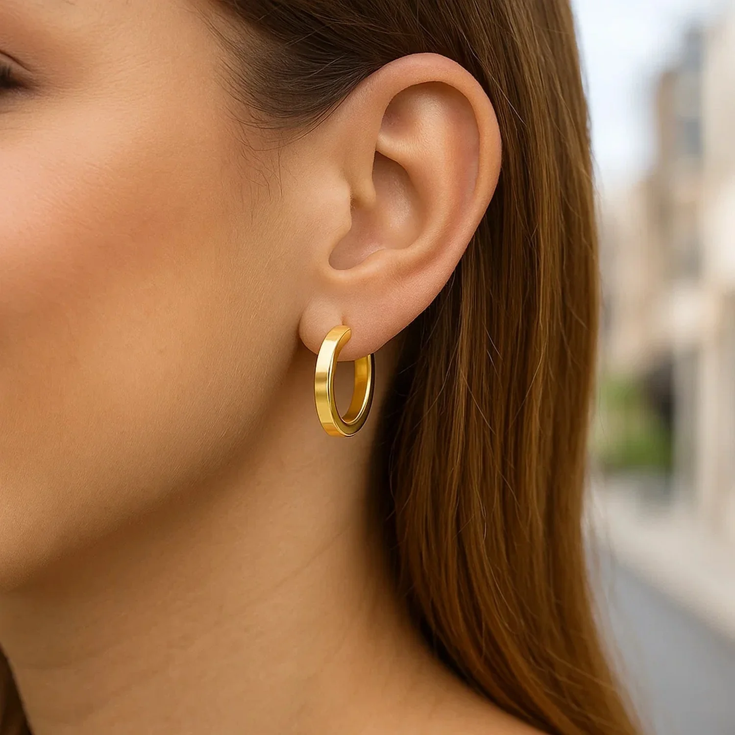 14K Yellow Gold Square Tube Hoop Earrings - Image 2