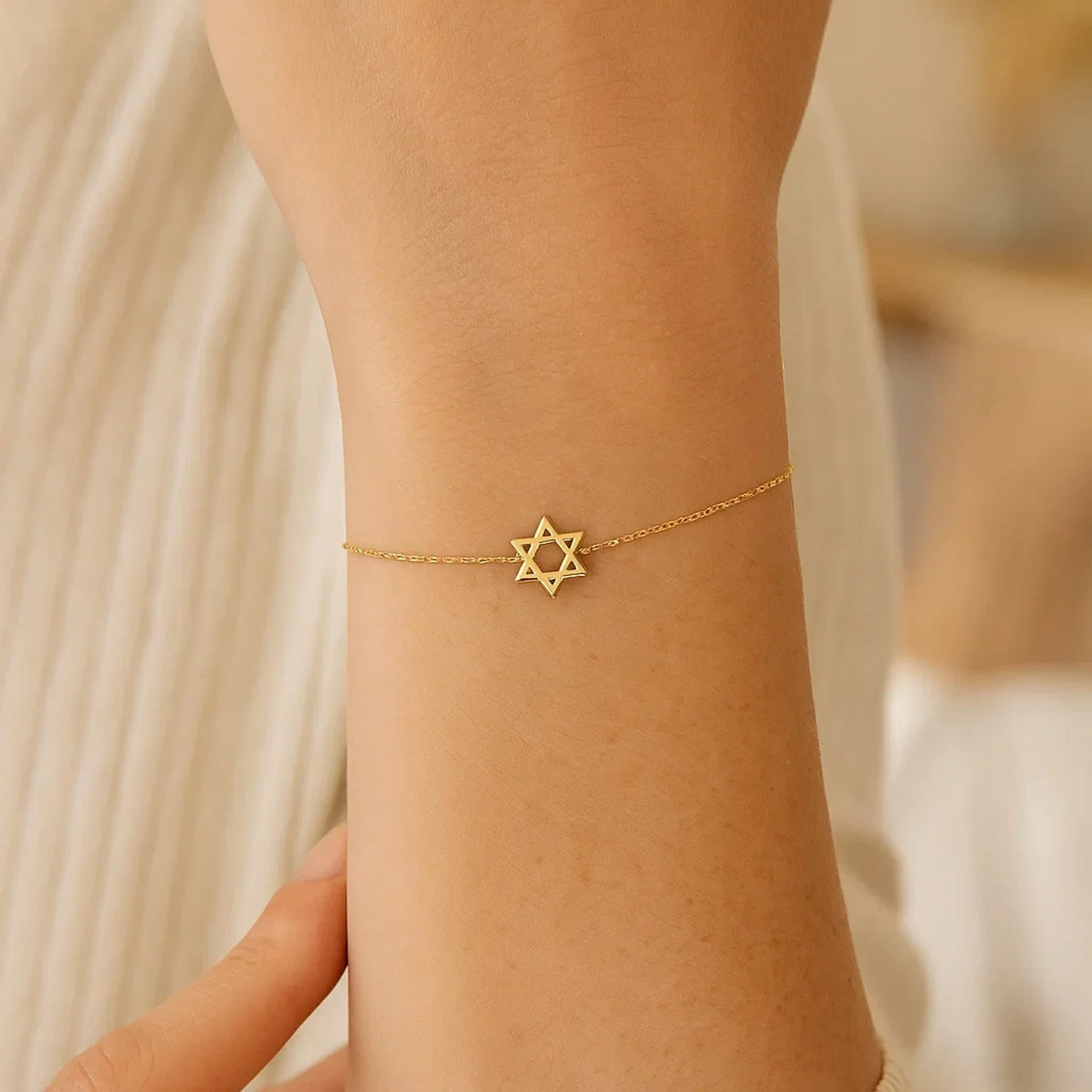14k Yellow Gold Star of David Bracelet - Image 5