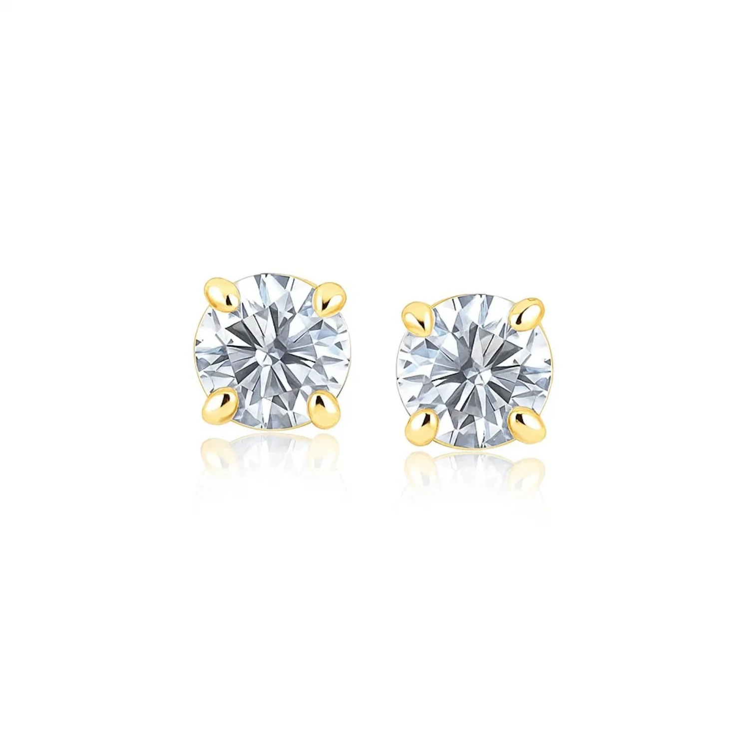14k Yellow Gold Stud Earrings with White Hue Faceted Cubic Zirconia