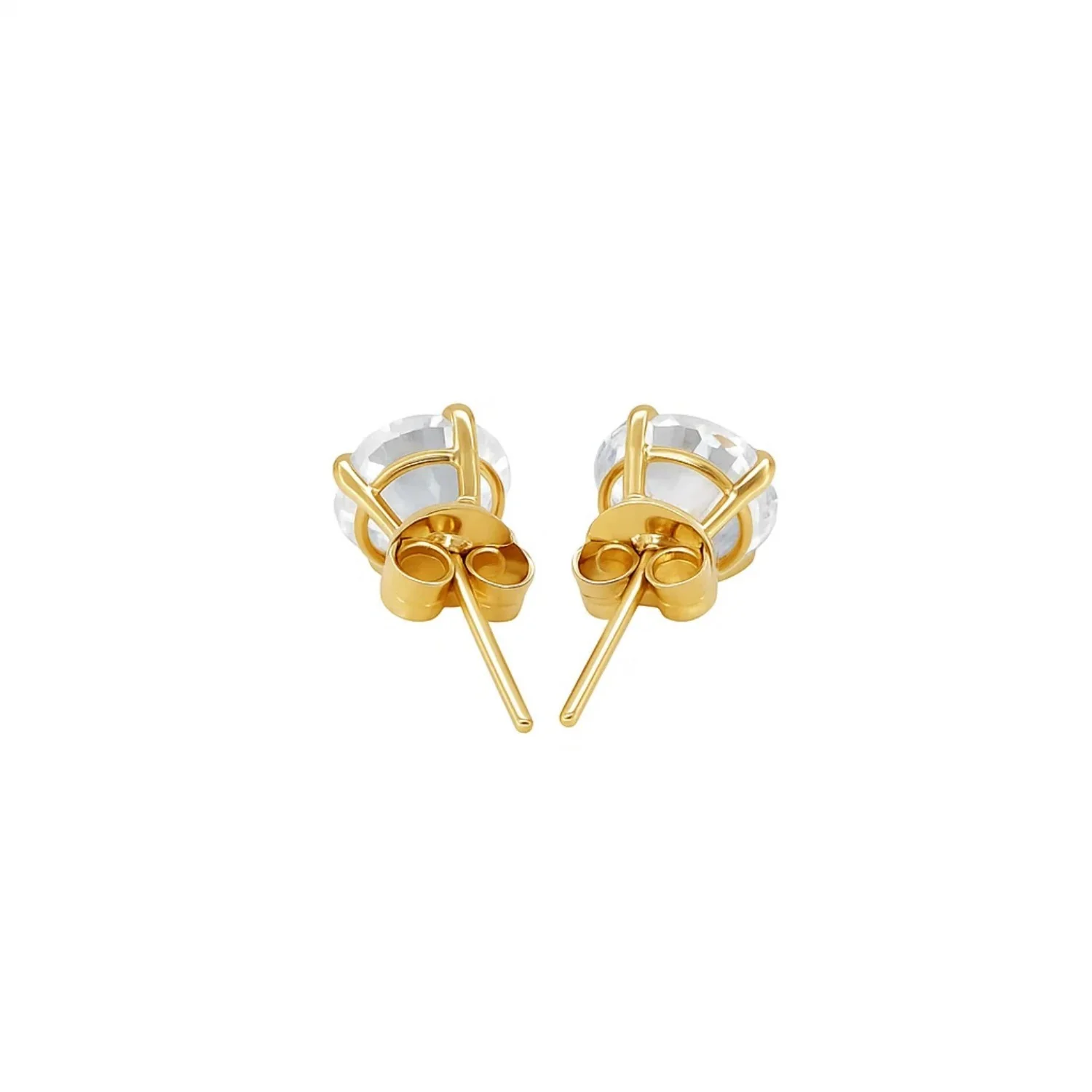14k Yellow Gold Stud Earrings with White Hue Faceted Cubic Zirconia - Image 3