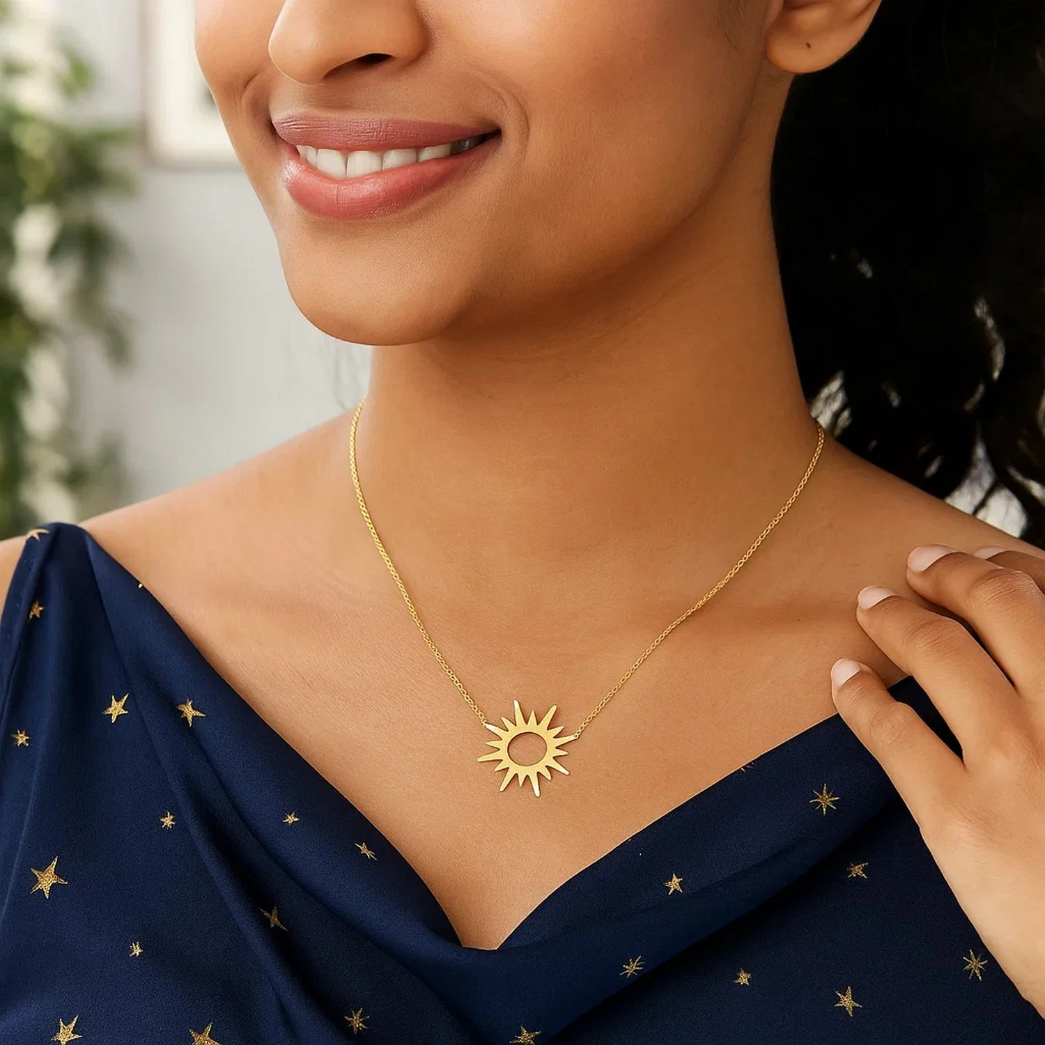 14K Yellow Gold Sunburst Necklace - Image 10