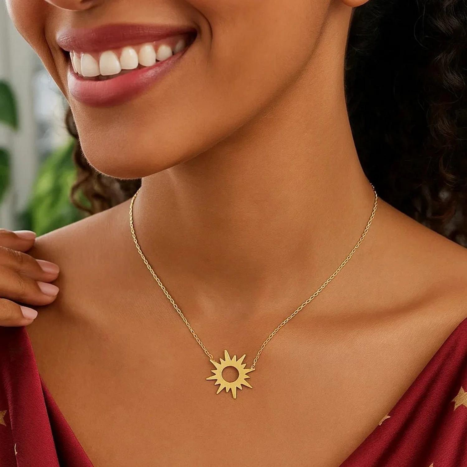 14K Yellow Gold Sunburst Necklace - Image 14