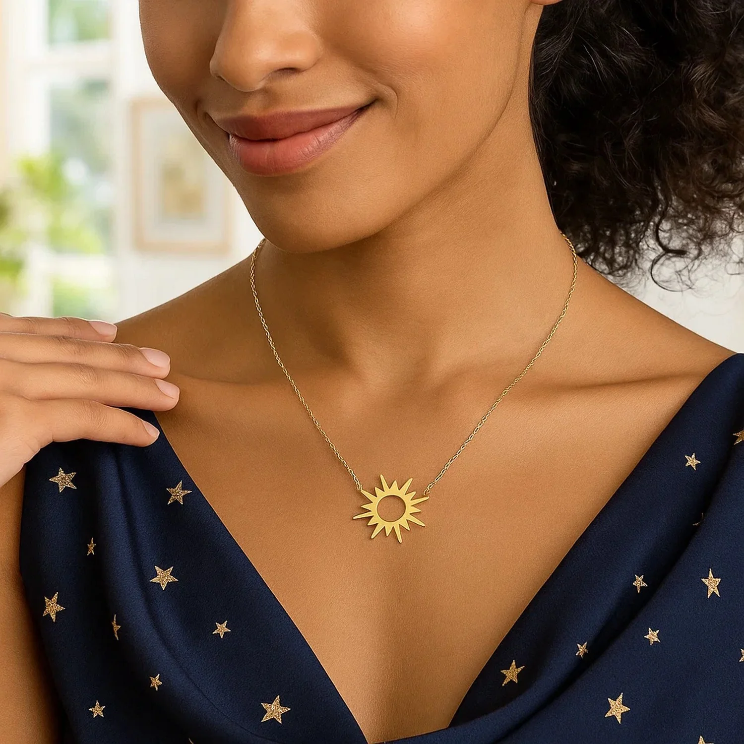 14K Yellow Gold Sunburst Necklace - Image 18