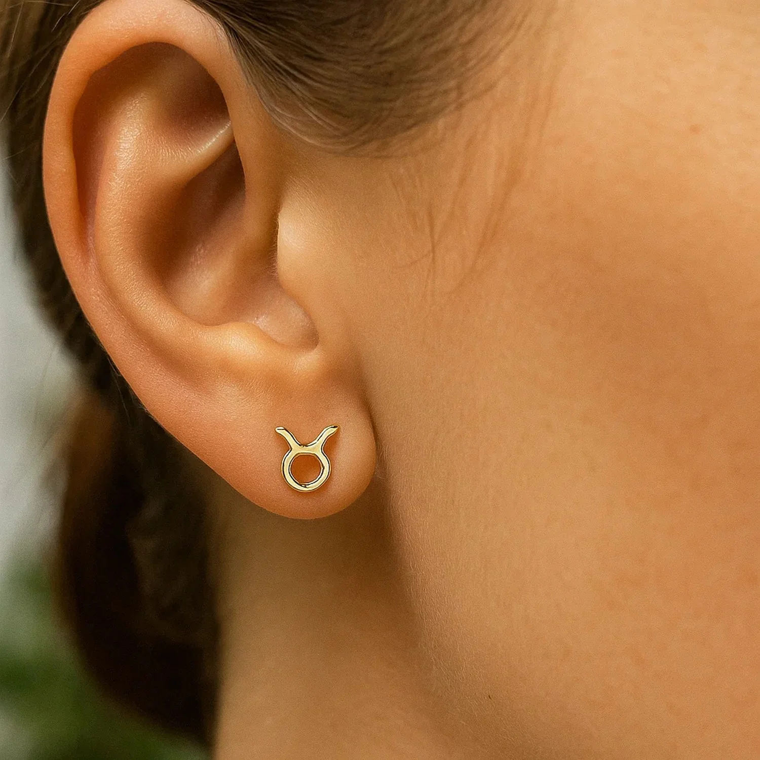 14K Yellow Gold Taurus Stud Earrings - Image 3
