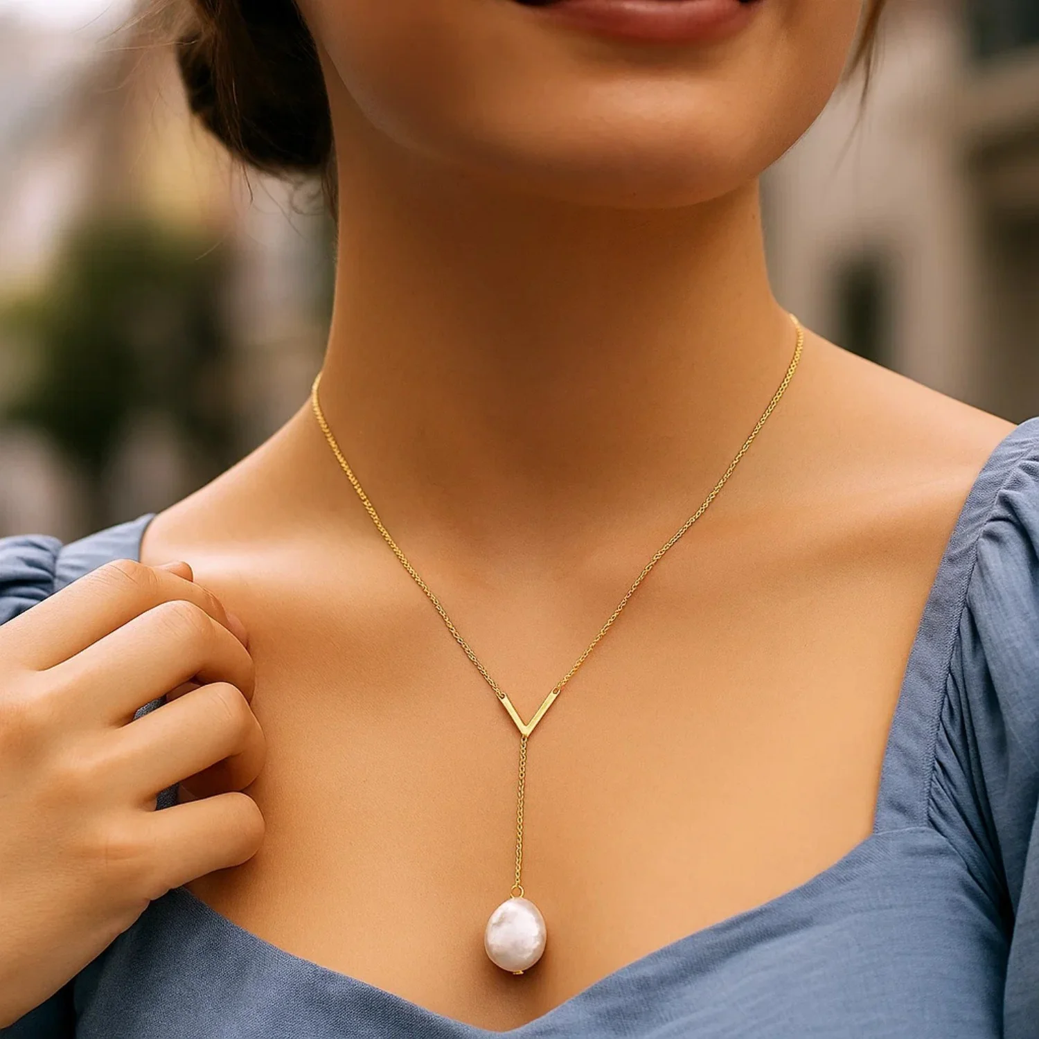 14k Yellow Gold Tesoro Pearl Lariat Necklace - Image 4
