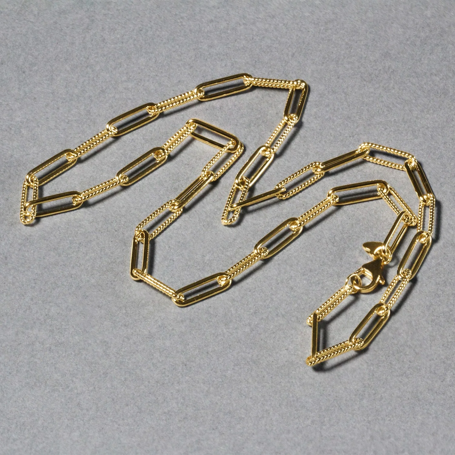 14k Yellow Gold Textured Paperclip Chain (3.5mm) - Image 18