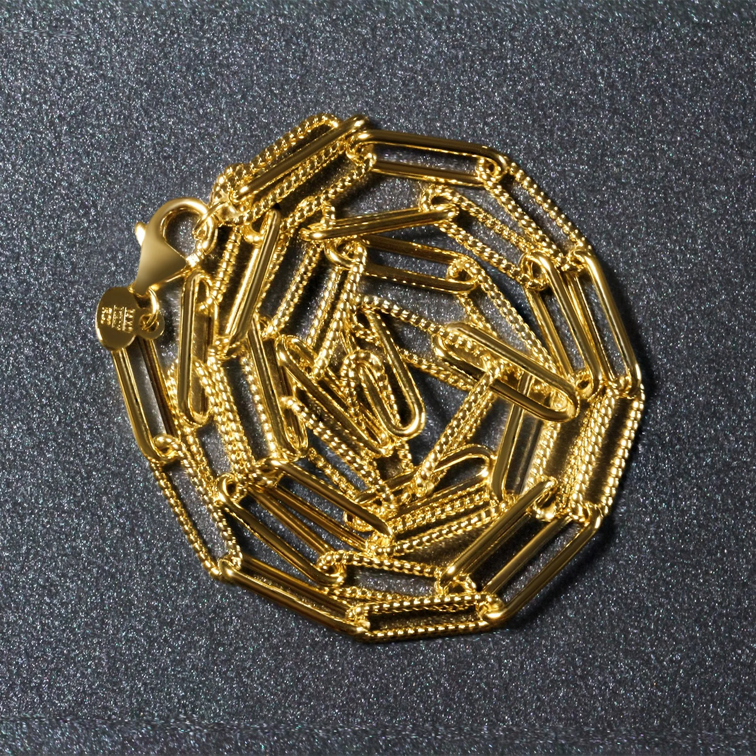 14k Yellow Gold Textured Paperclip Chain (3.5mm) - Image 19