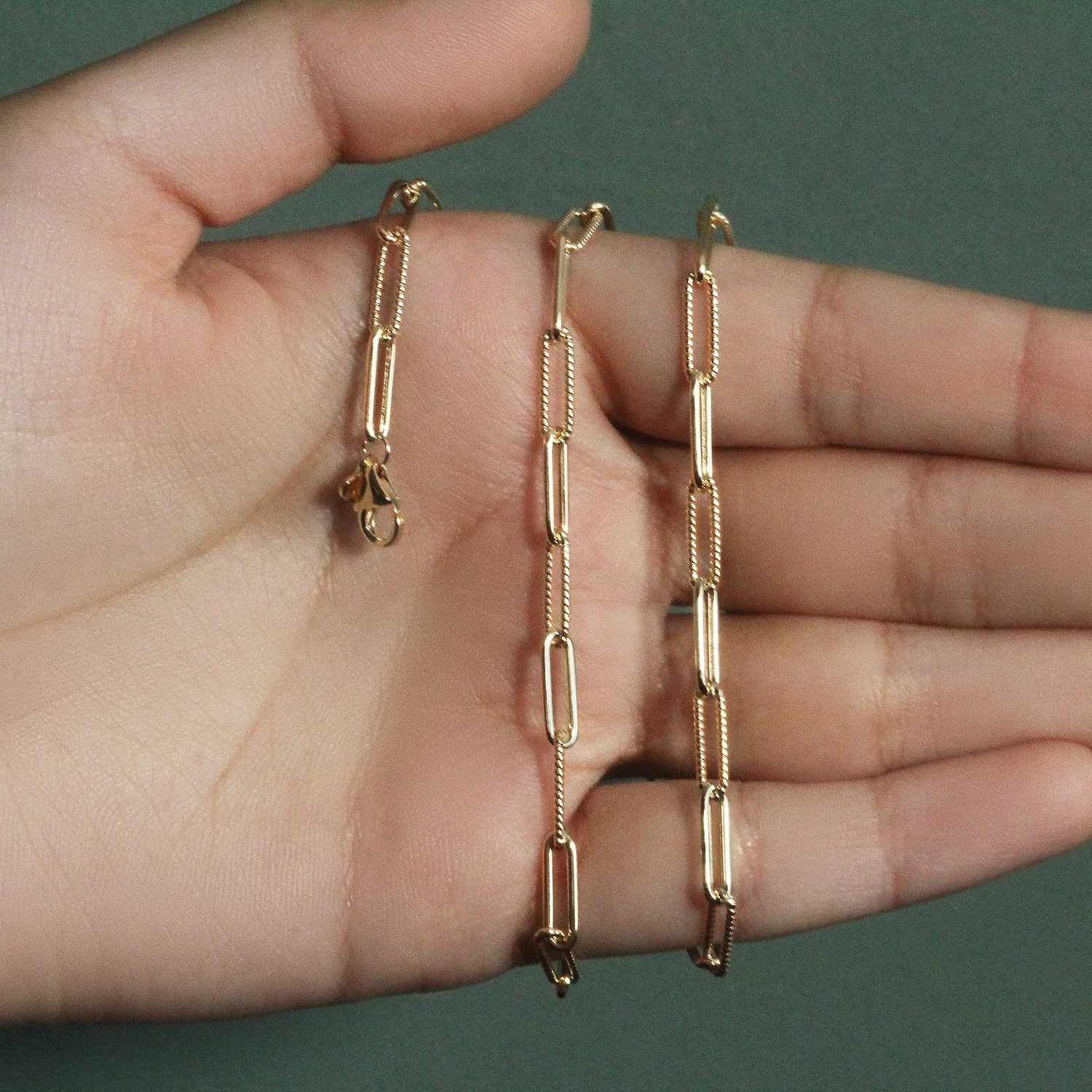 14k Yellow Gold Textured Paperclip Chain (3.5mm) - Image 23