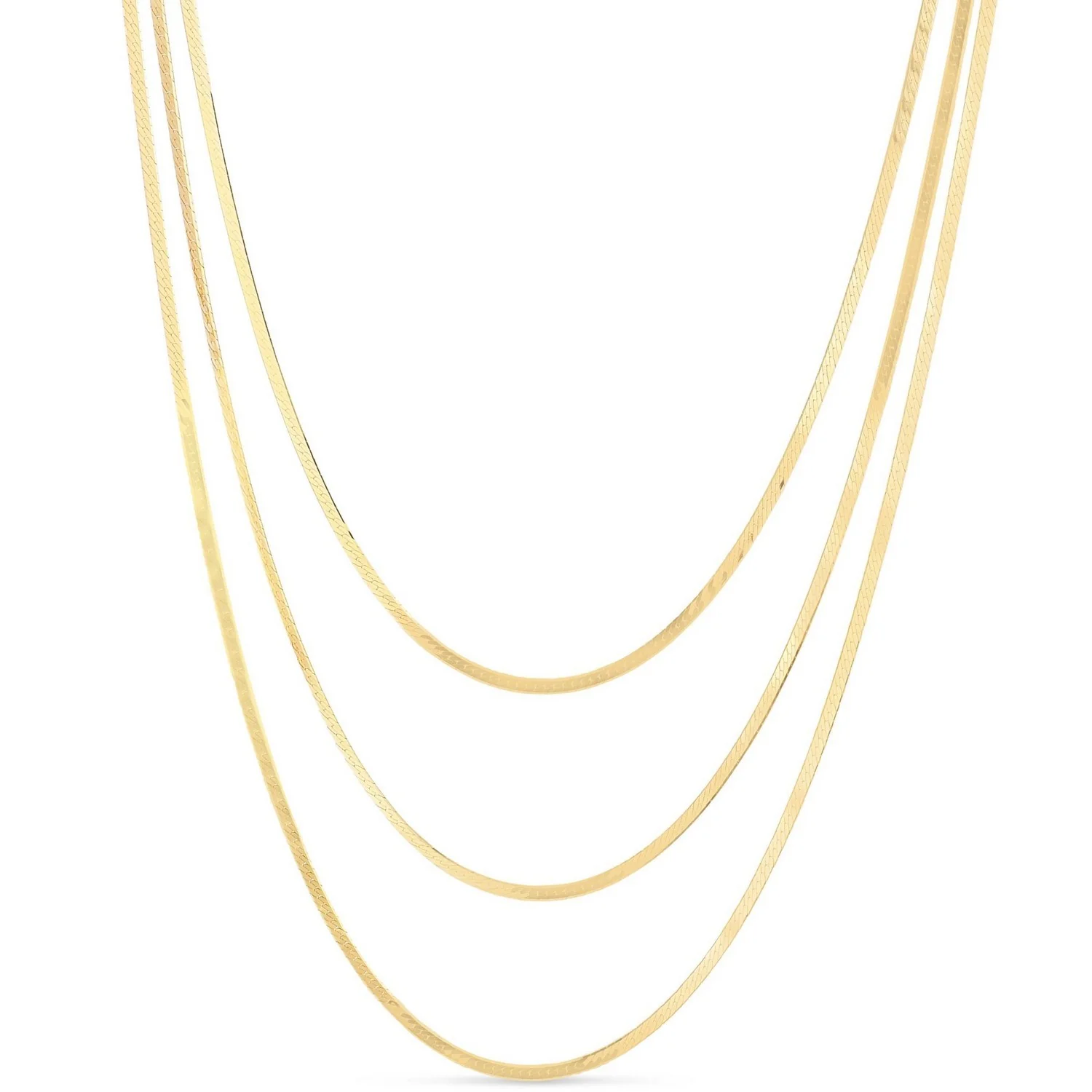 14k Yellow Gold Three Strand Herringbone Chain Necklace - Image 13