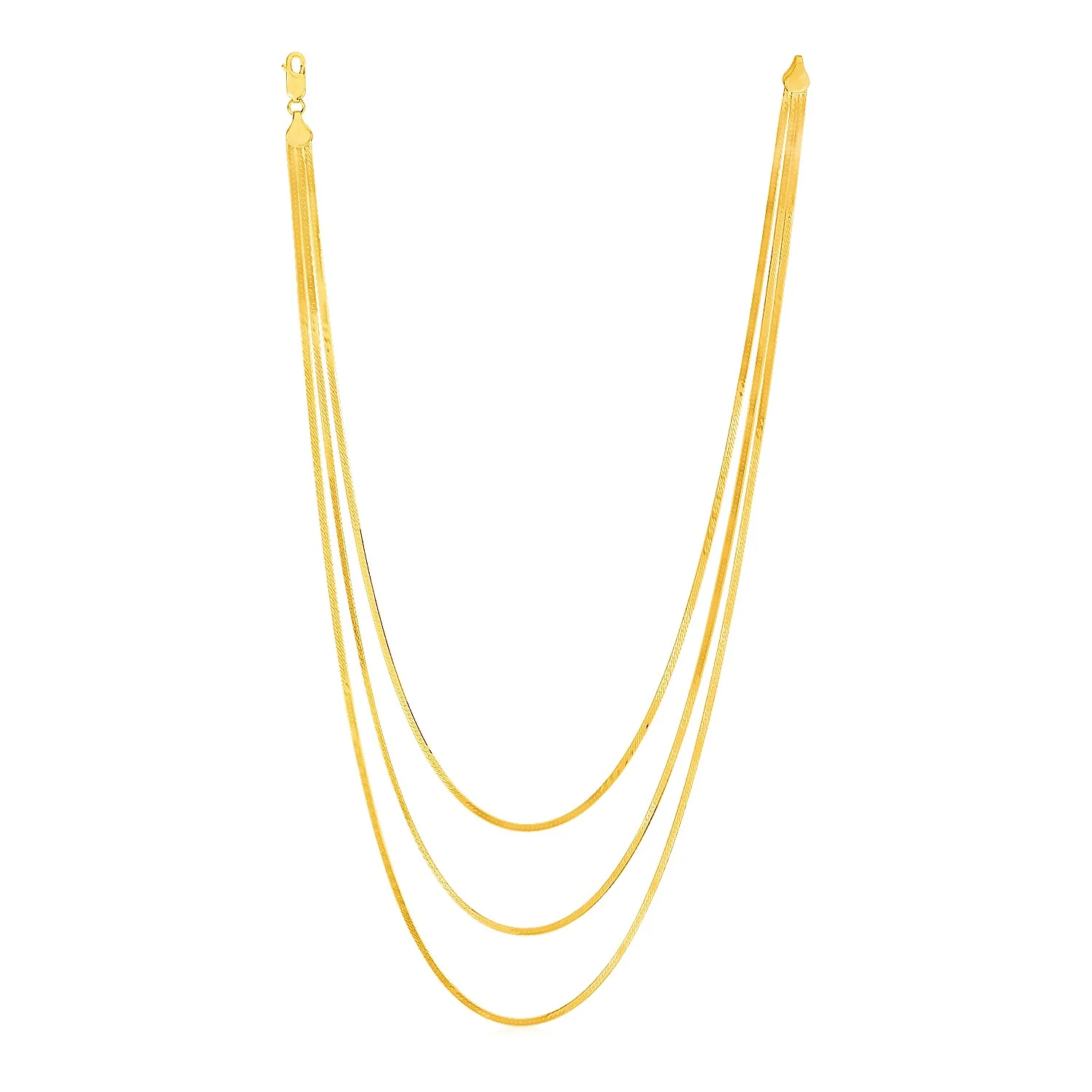 14k Yellow Gold Three Strand Herringbone Chain Necklace - Image 3