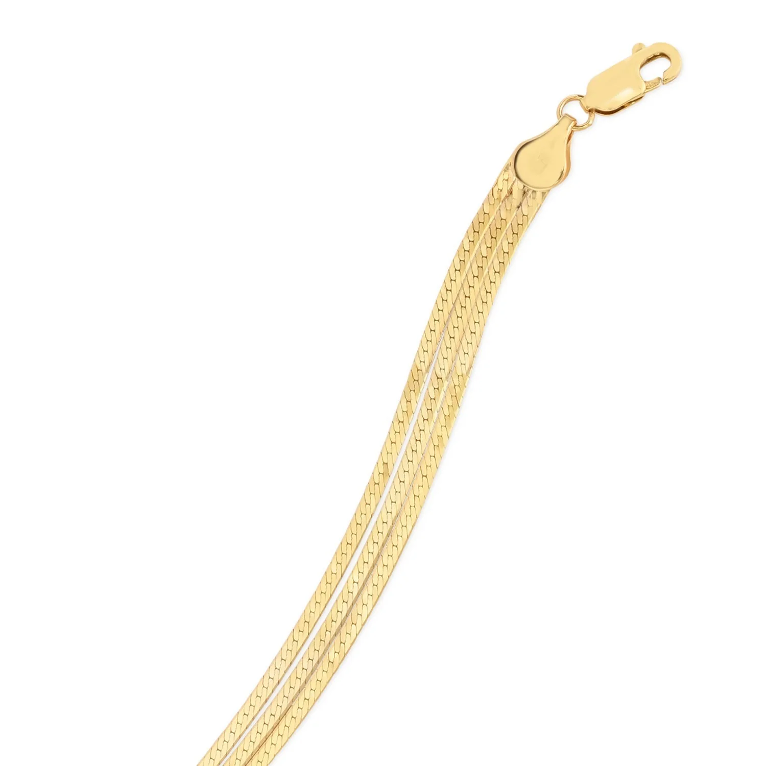 14k Yellow Gold Three Strand Herringbone Chain Necklace - Image 7