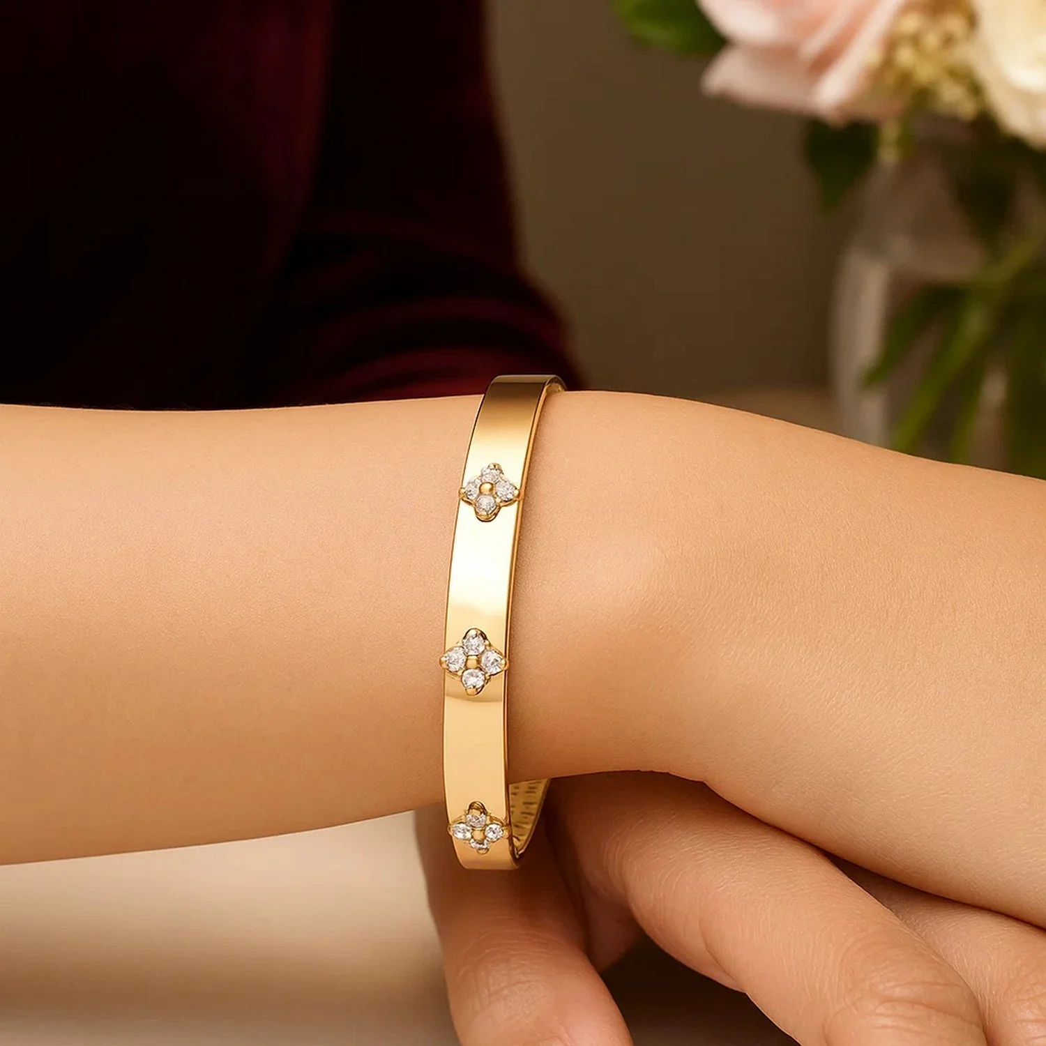 14k Yellow Gold Trilogy Diamond Bangle - Image 14