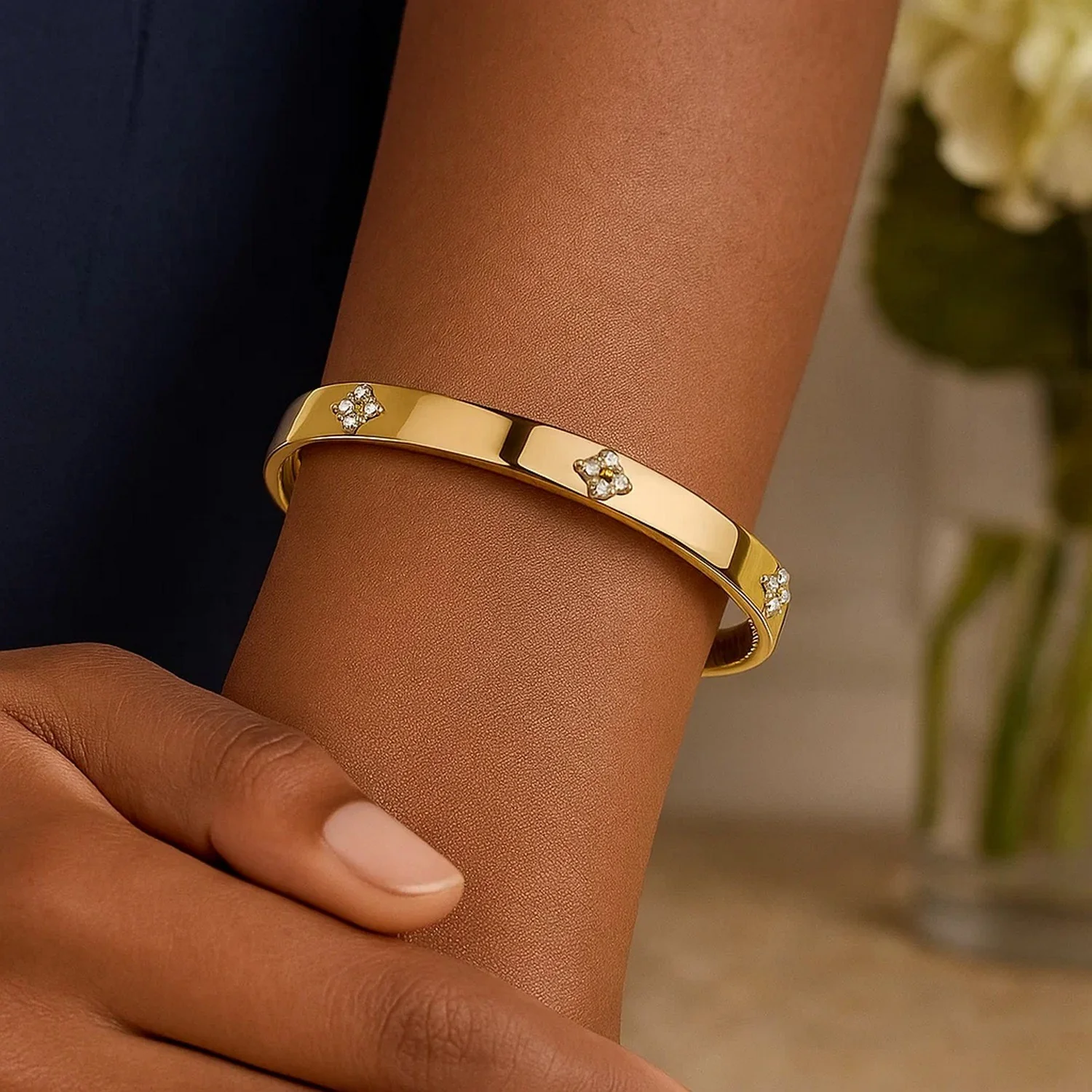 14k Yellow Gold Trilogy Diamond Bangle - Image 17