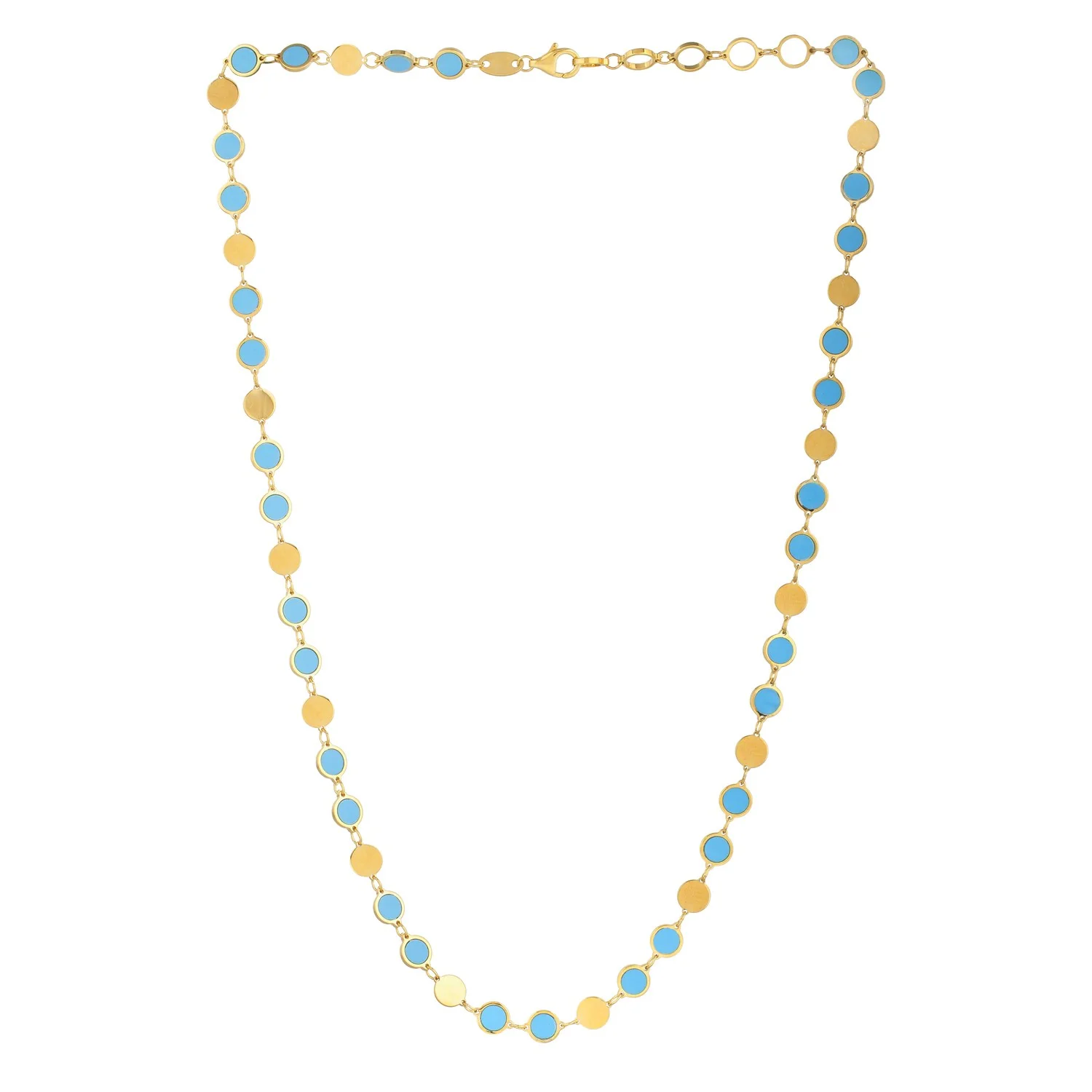 14k Yellow Gold Turquoise Geometric Mirror Gem Chain Necklace (5.00 mm) - Image 2