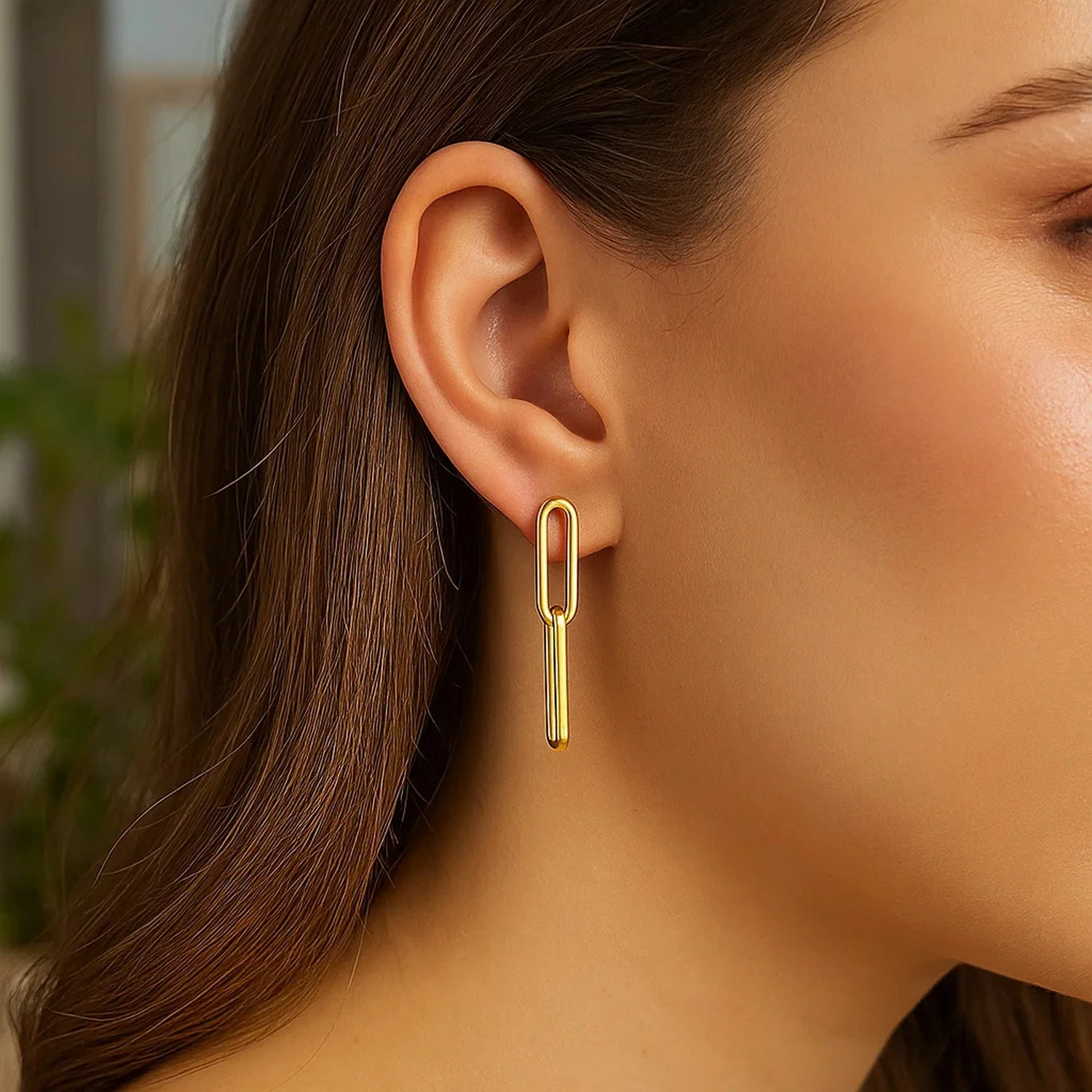 14K Yellow Gold Two Link Paperclip Chain Earrings - Image 4