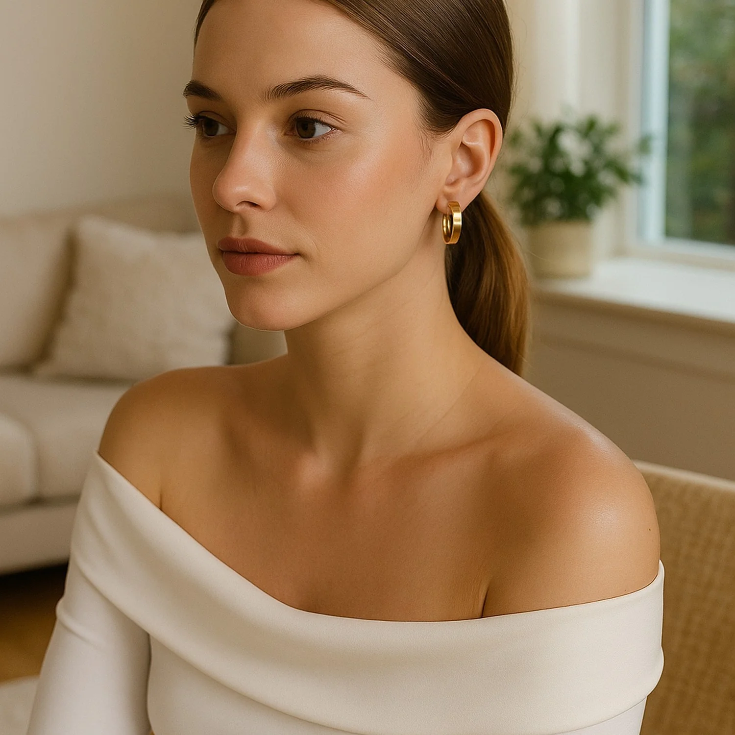 14k Yellow Gold Wedding Band Hoops (25mm) - Image 5