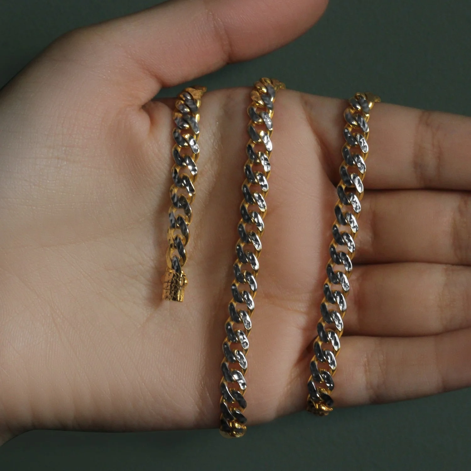 14k Yellow Gold White Pave High Polish Modern Lite Miami Cuban Chain (6.5mm) - Image 5