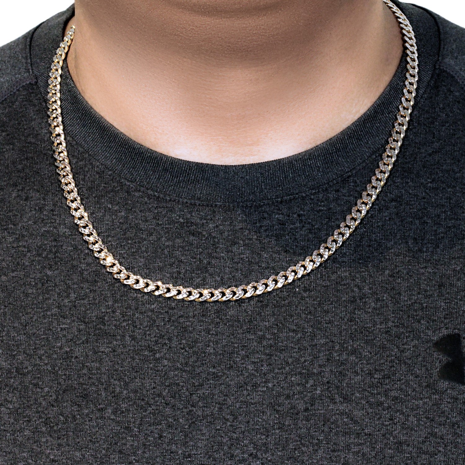 14k Yellow Gold White Pave High Polish Modern Lite Miami Cuban Chain (6.5mm) - Image 8