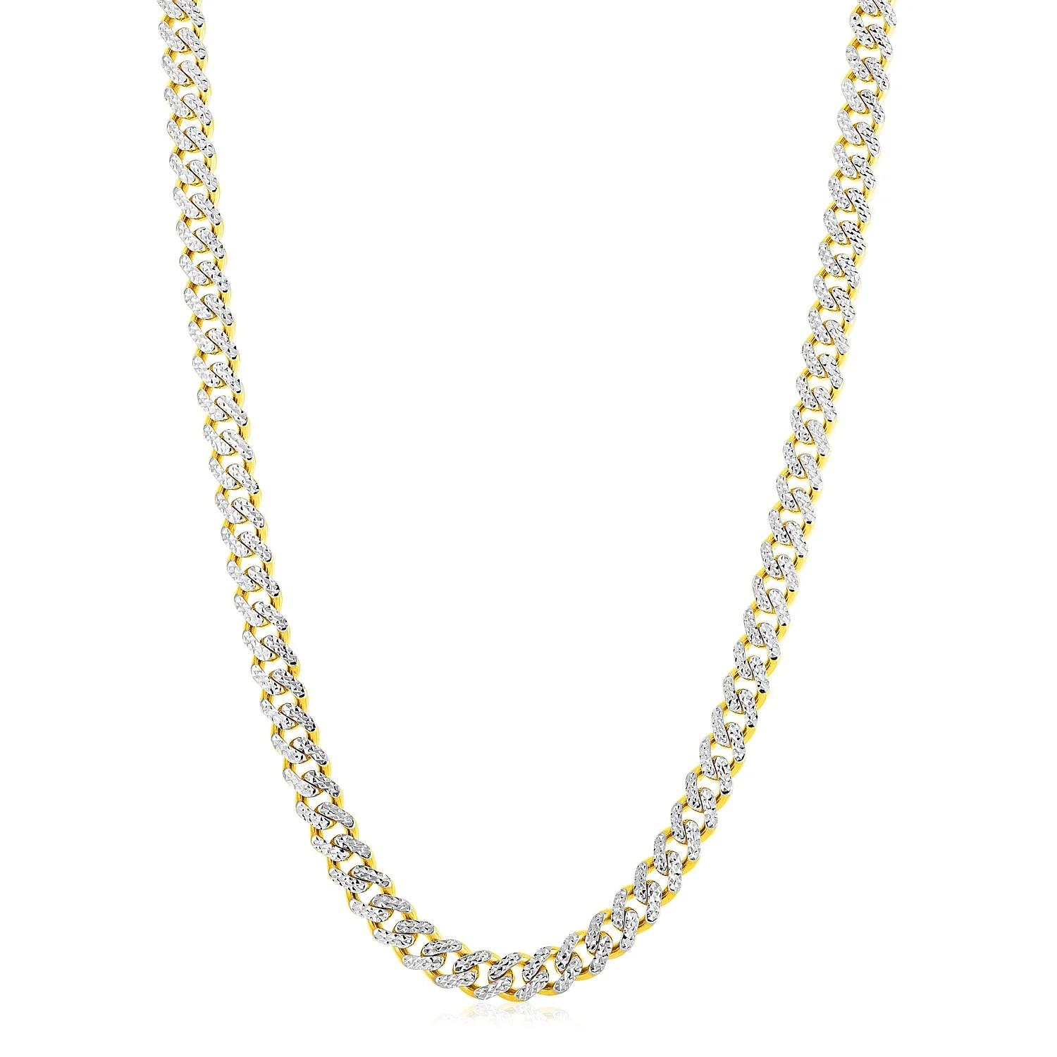 14k Yellow Gold White Pave High Polish Modern Lite Miami Cuban Chain (8.0mm) - Image 2