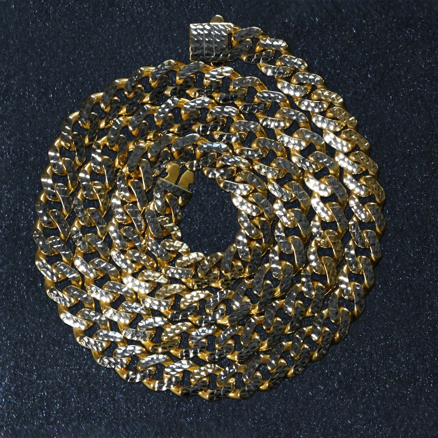 14k Yellow Gold White Pave High Polish Modern Lite Miami Cuban Chain (8.0mm) - Image 4