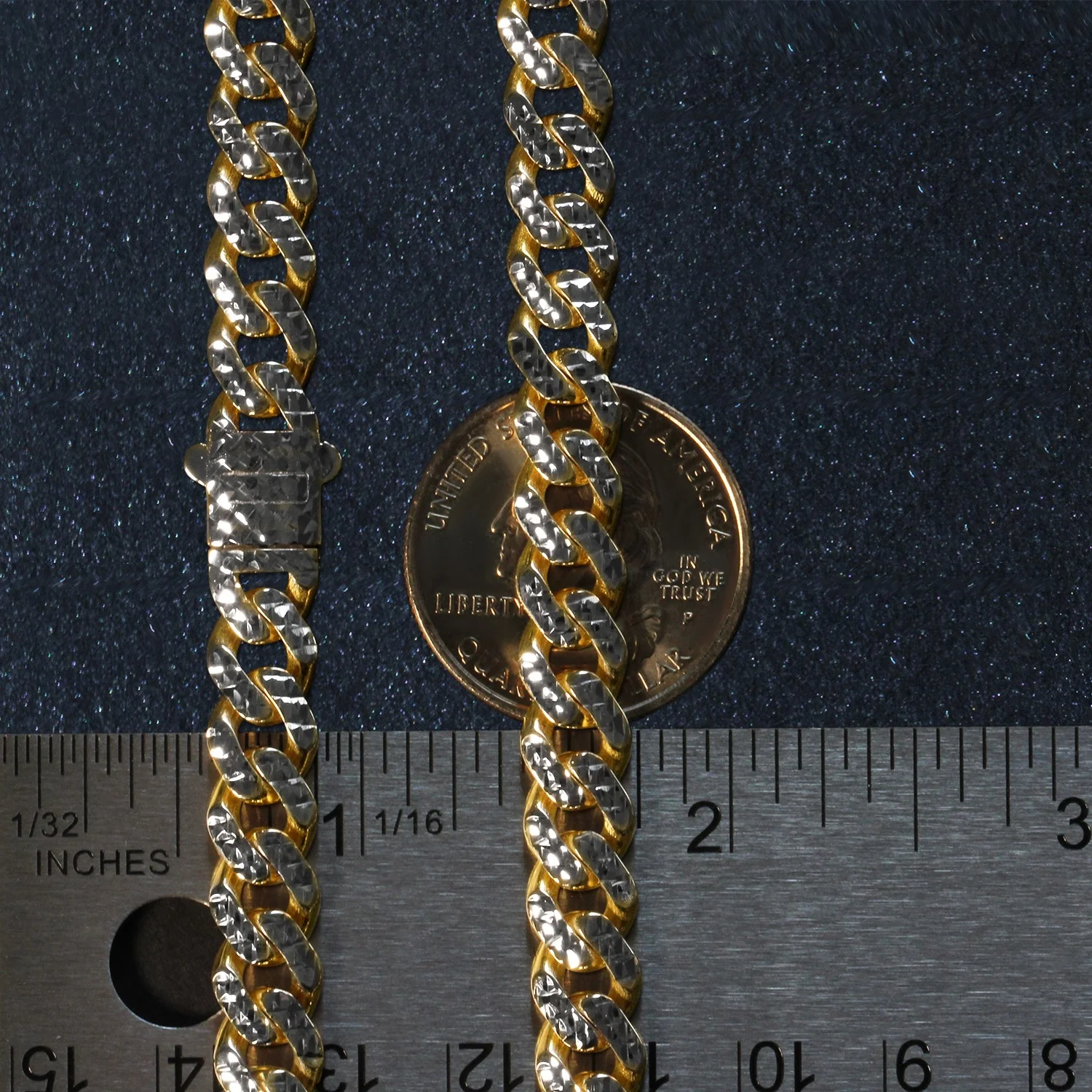 14k Yellow Gold White Pave High Polish Modern Lite Miami Cuban Chain (8.0mm) - Image 5